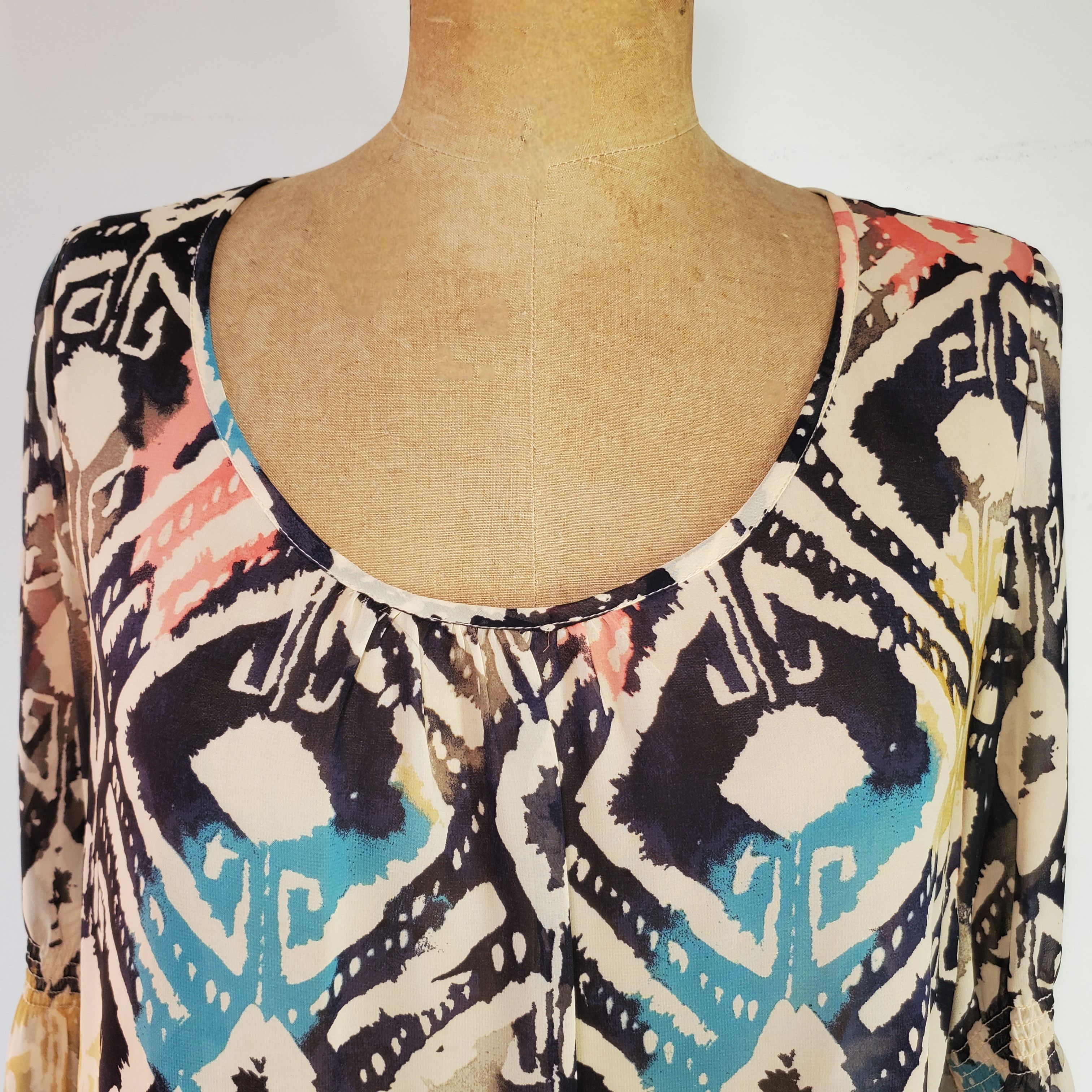 Other Blu Pepper Size L Blouse Long Bell Sleeve Ikat Pink Blue Size L / US 10 / IT 46 - 5 Thumbnail