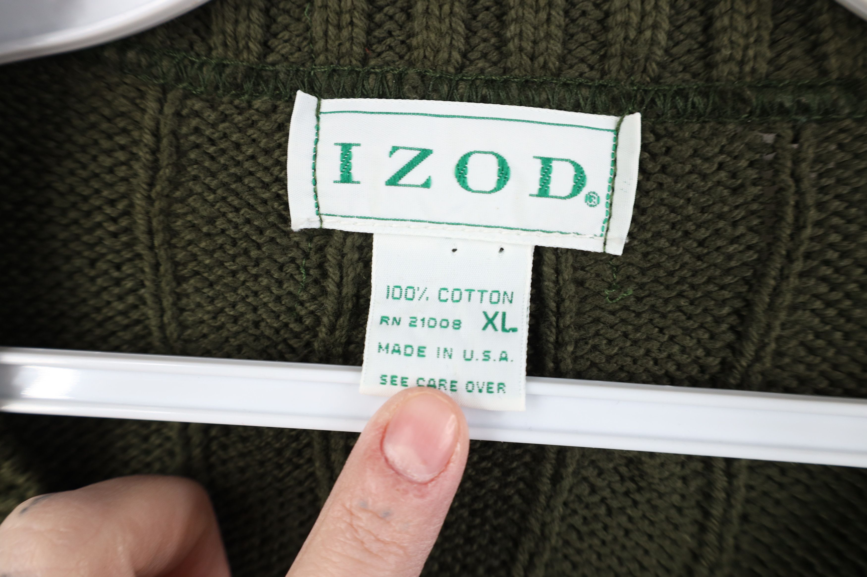 Vintage 90s Izod Chunky Knit Crewneck Sweater Green USA