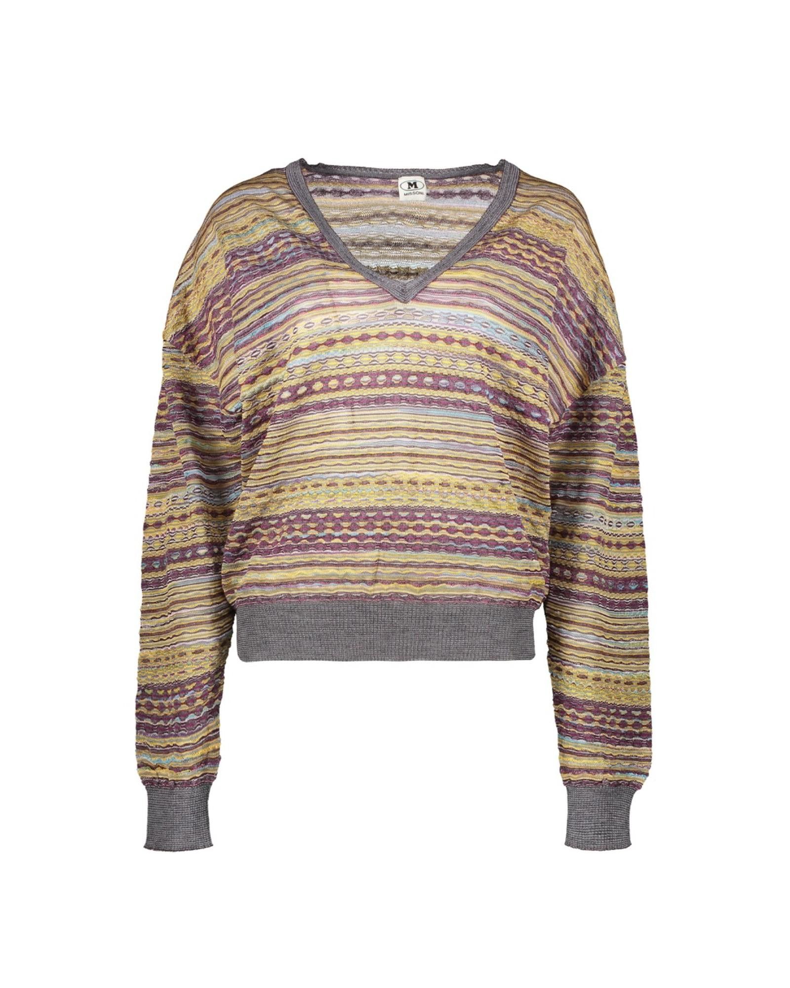 image of Missoni Long Sleeve V-Neck Mixed Fibres Sweater in Yellow, Women's (Size XL)