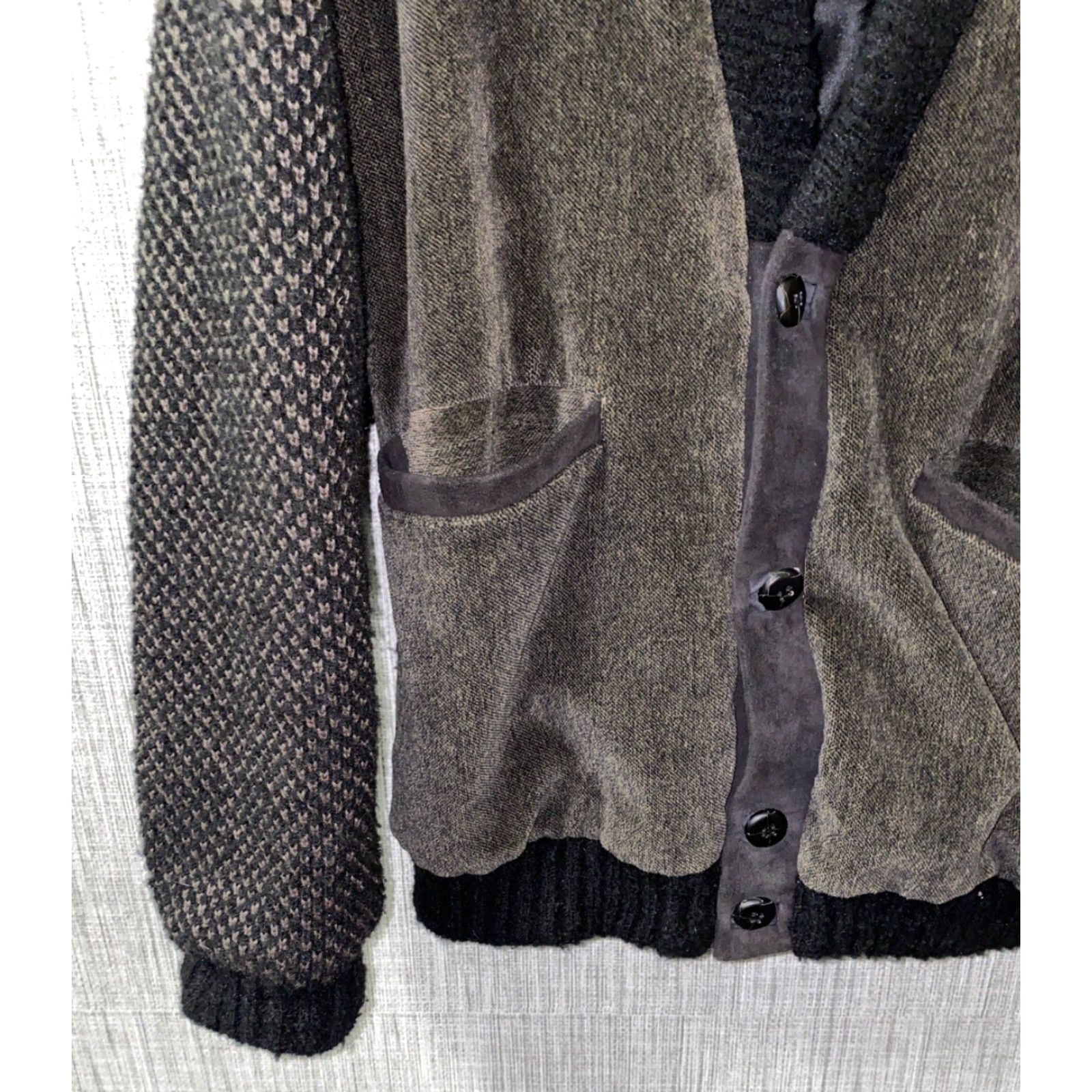 Vintage Vivaldi Jacket Women's Black/Brown Italian Made Cardigan Size 3 Button Down Cotton Blend Casual Regular Women's Style Theme Italian Size XS / US 0-2 / IT 36-38 - 3 Thumbnail