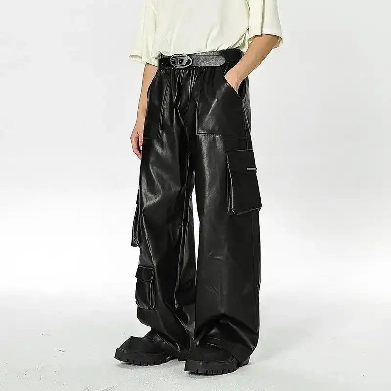 Japanese Brand × Vintage Avant garde multi pocket cargo pu leather pants Size US 30 / EU 46 - 1 Thumbnail