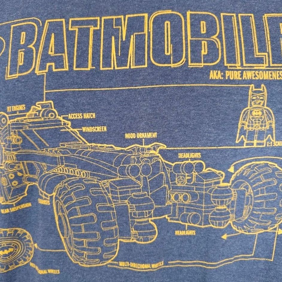LEGO LEGO Batmobile T Shirt Mens Small Blue DC Comics Batman Movie Cartoon Graphic Print Shirt Mens Size US S / EU 44-46 / 1 - 3 Thumbnail