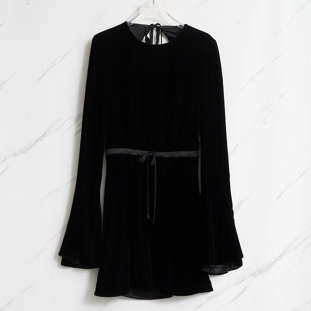 Saint Laurent Paris Saint Laurent Women's Bell Sleeve Backless Velvet Dress. Size S / US 4 / IT 40 - 1 Thumbnail