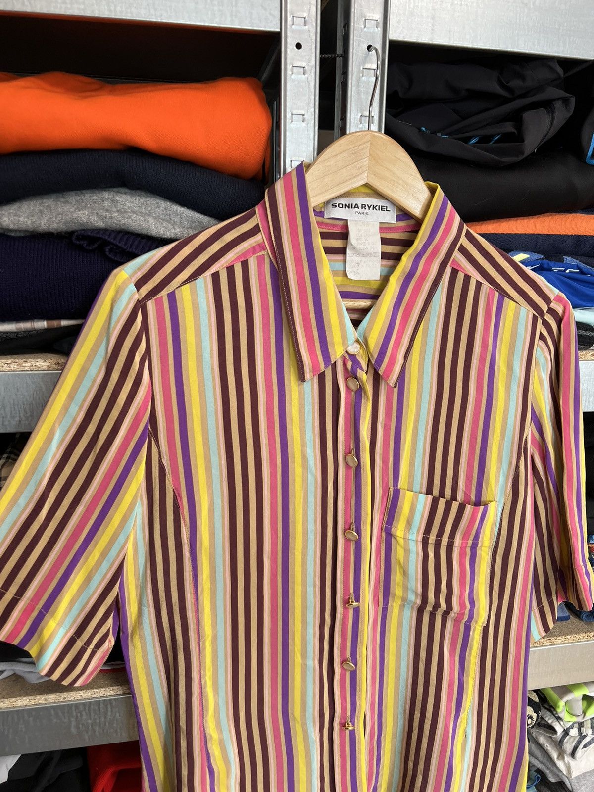 Japanese Brand × Sonia Rykiel × Vintage Sonia Rykiel Rainbow Heart Blouse Button Up Shirt 100% Linen Size L / US 10 / IT 46 - 2 Thumbnail