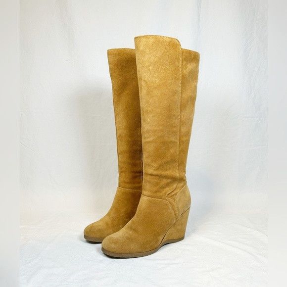 Nine West Nine West Vienneo Camel Tan Suede Boho Knee High Wedge Boots Size US 8 / IT 38 - 1 Thumbnail