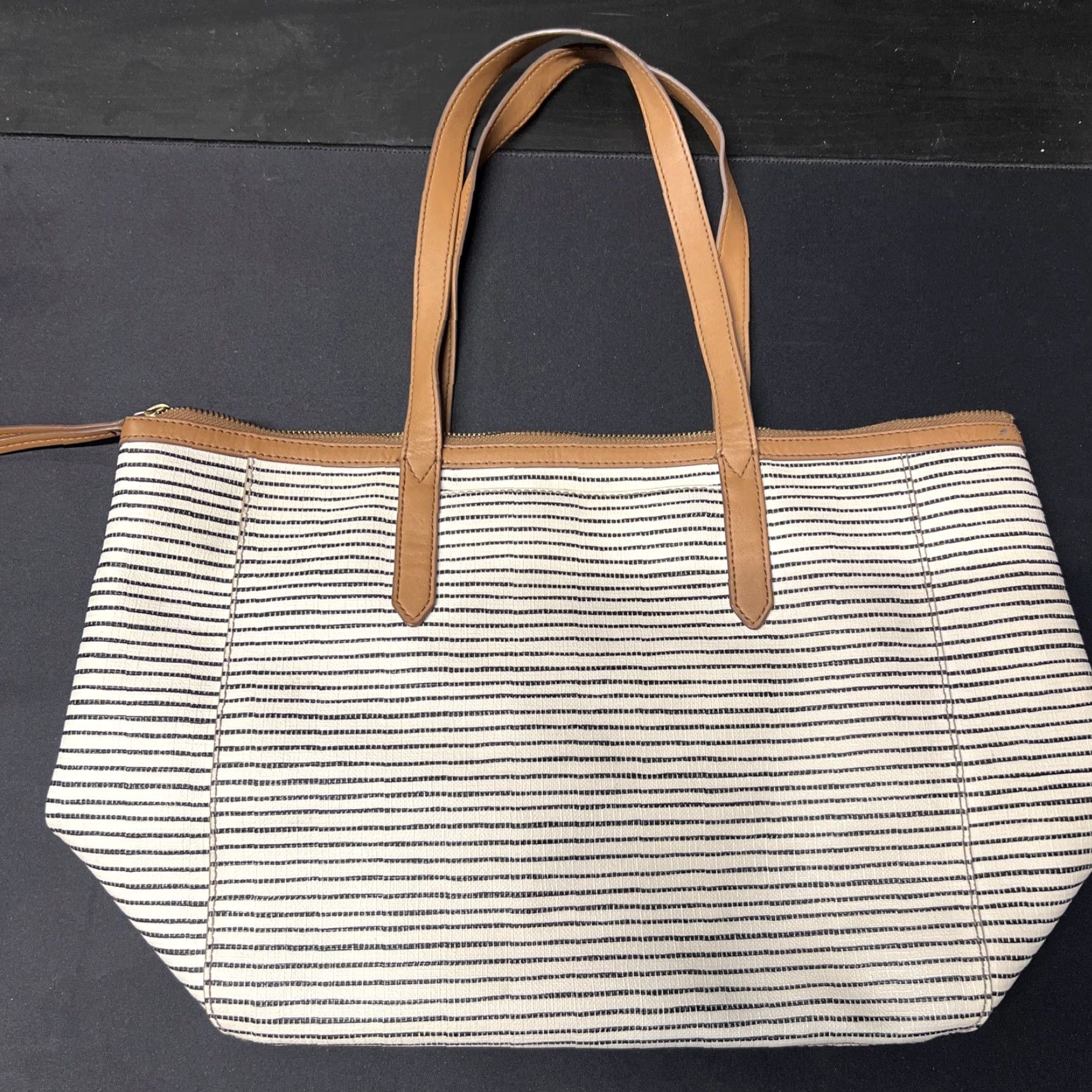 Fossil Fossil Tote Bag Blue Exterior Striped Coated Fabric Large Zip Tote Woman's Fossil Bag Accessories Size ONE SIZE - 3 Thumbnail