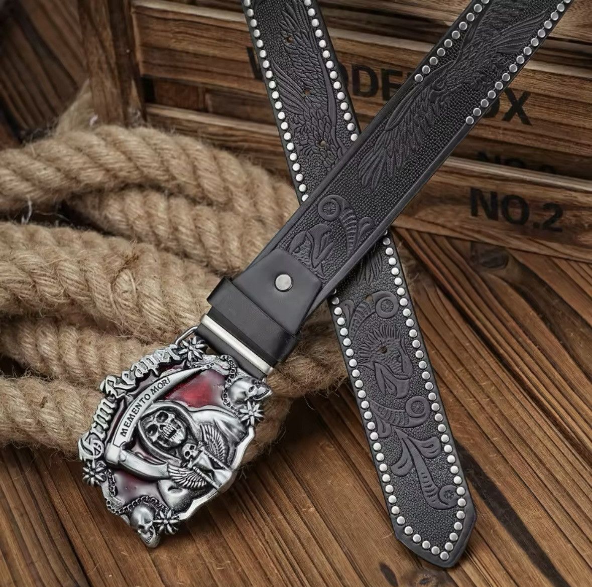 Leather Grim Reaper PU Leather Belt Size ONE SIZE - 3 Thumbnail