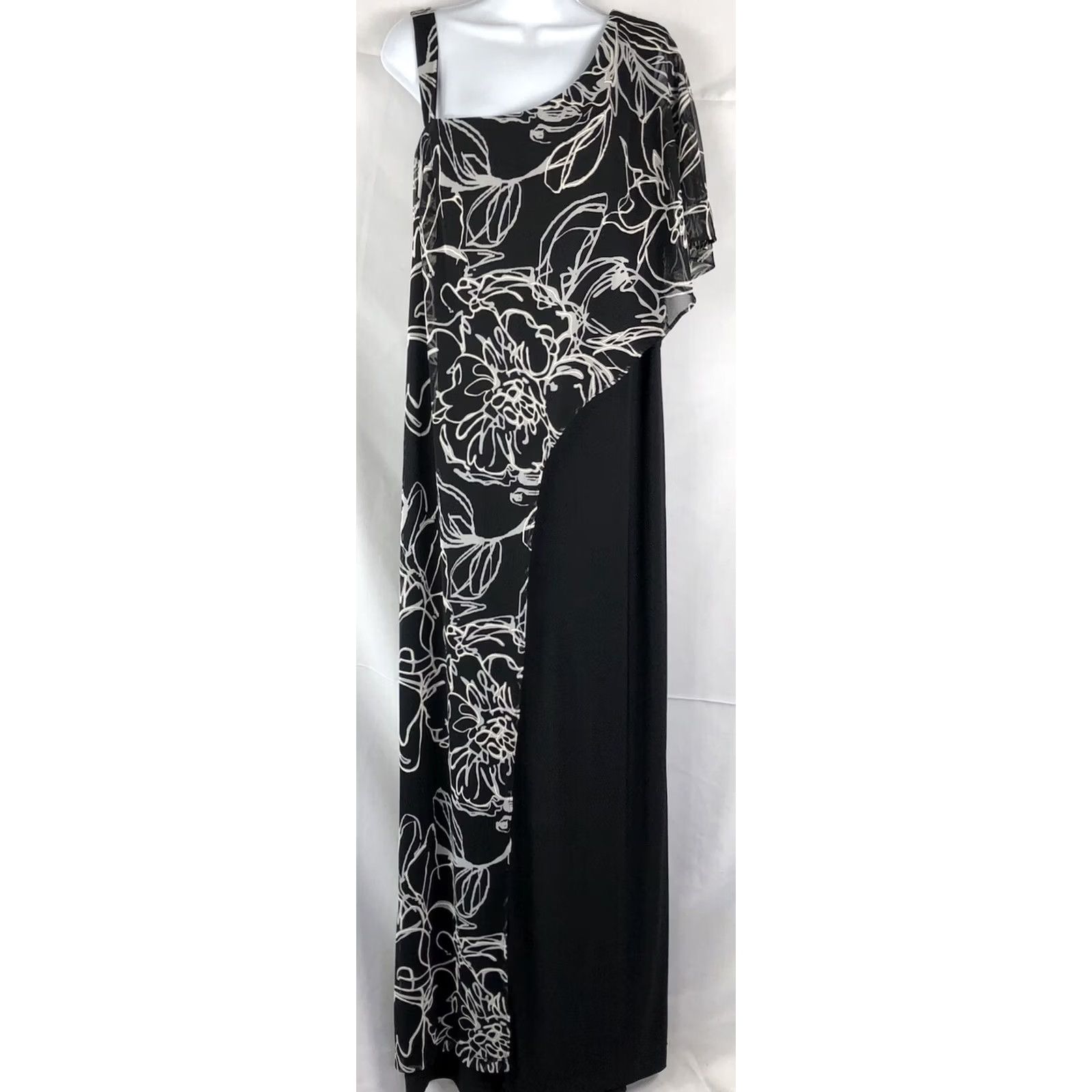 Vintage Nwt R&M Richards Caplet Jumpsuit 22W Blk/Wht One Shoulder Cape Short Sleeve Lined Formal Glam Womens Size 40" / US 18 - 7 Thumbnail