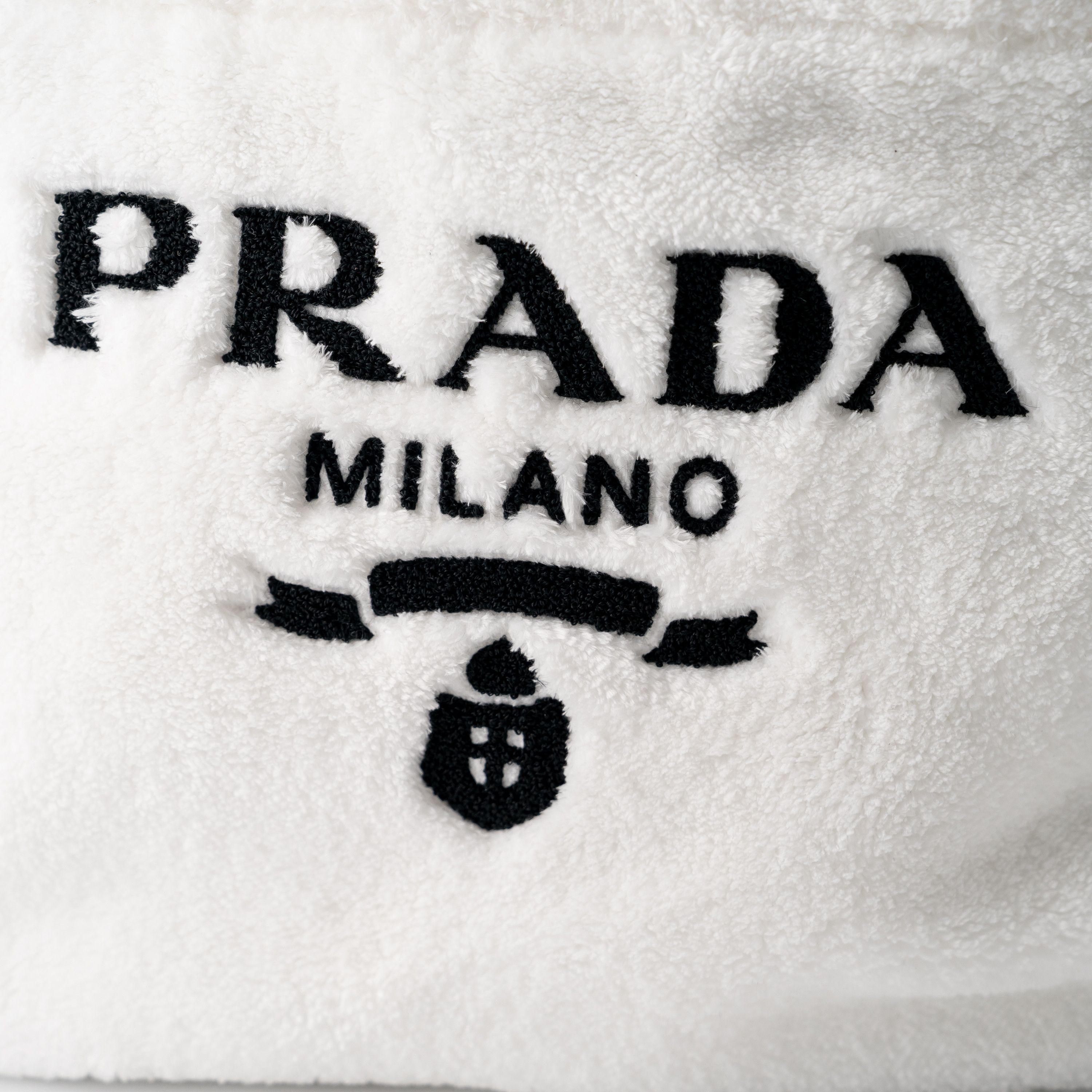 Prada Prada Logo Tote Terry Cloth Shopping Bag White Black spugna Size ONE SIZE - 10 Thumbnail