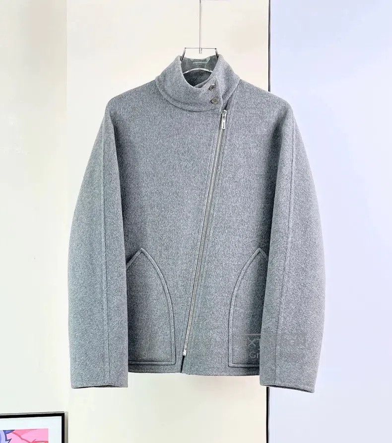 Hermes Hermes Gray Two-Pocket Stand Collar Diagonal Zip Cashmere Size XXS / US 00 / IT 34 - 2 Thumbnail