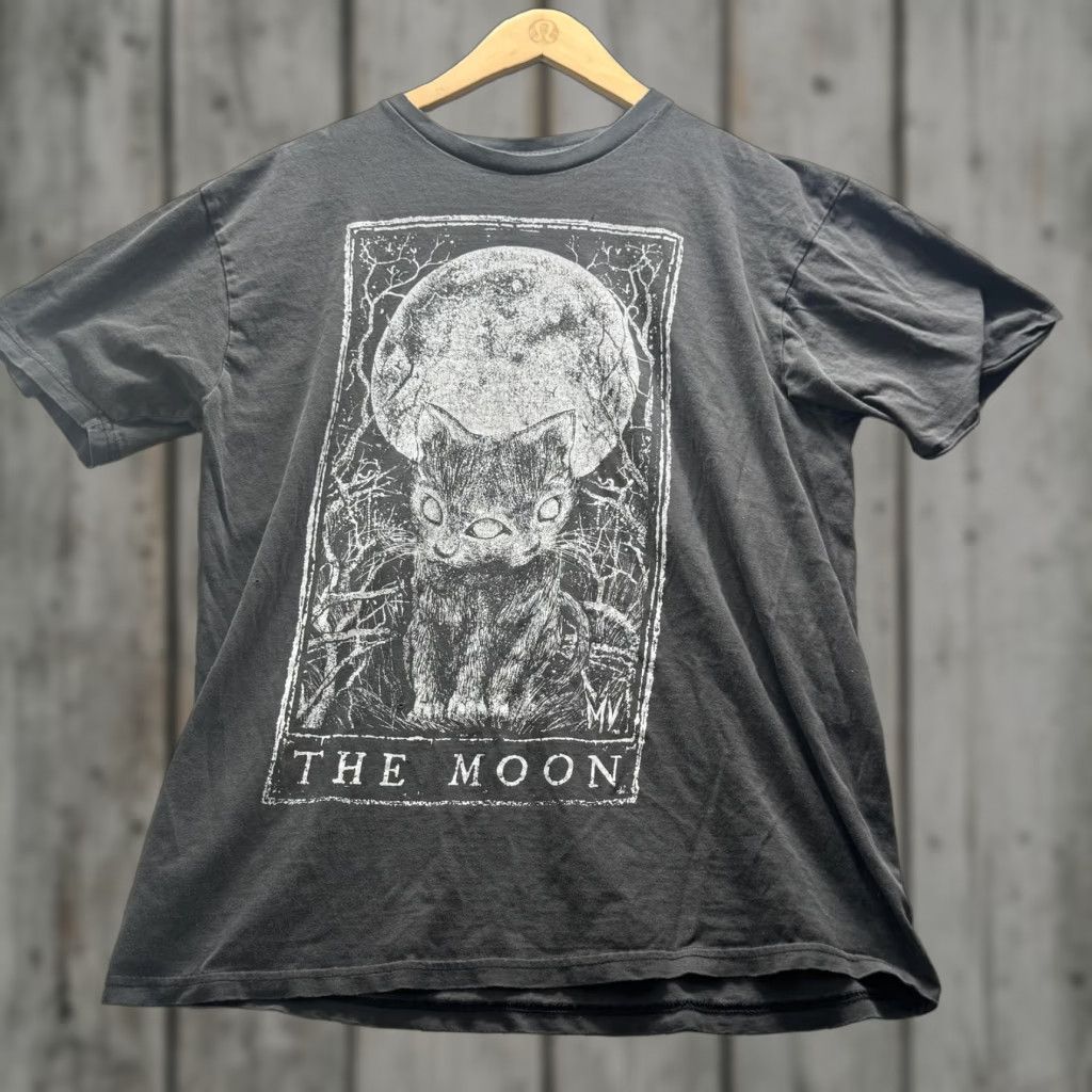 Vintage Moon Cat Shirt Mens L Black Tarot Graphic Tee The Moon Occult Mystic Witchy Size US L / EU 52-54 / 3 - 1 Thumbnail