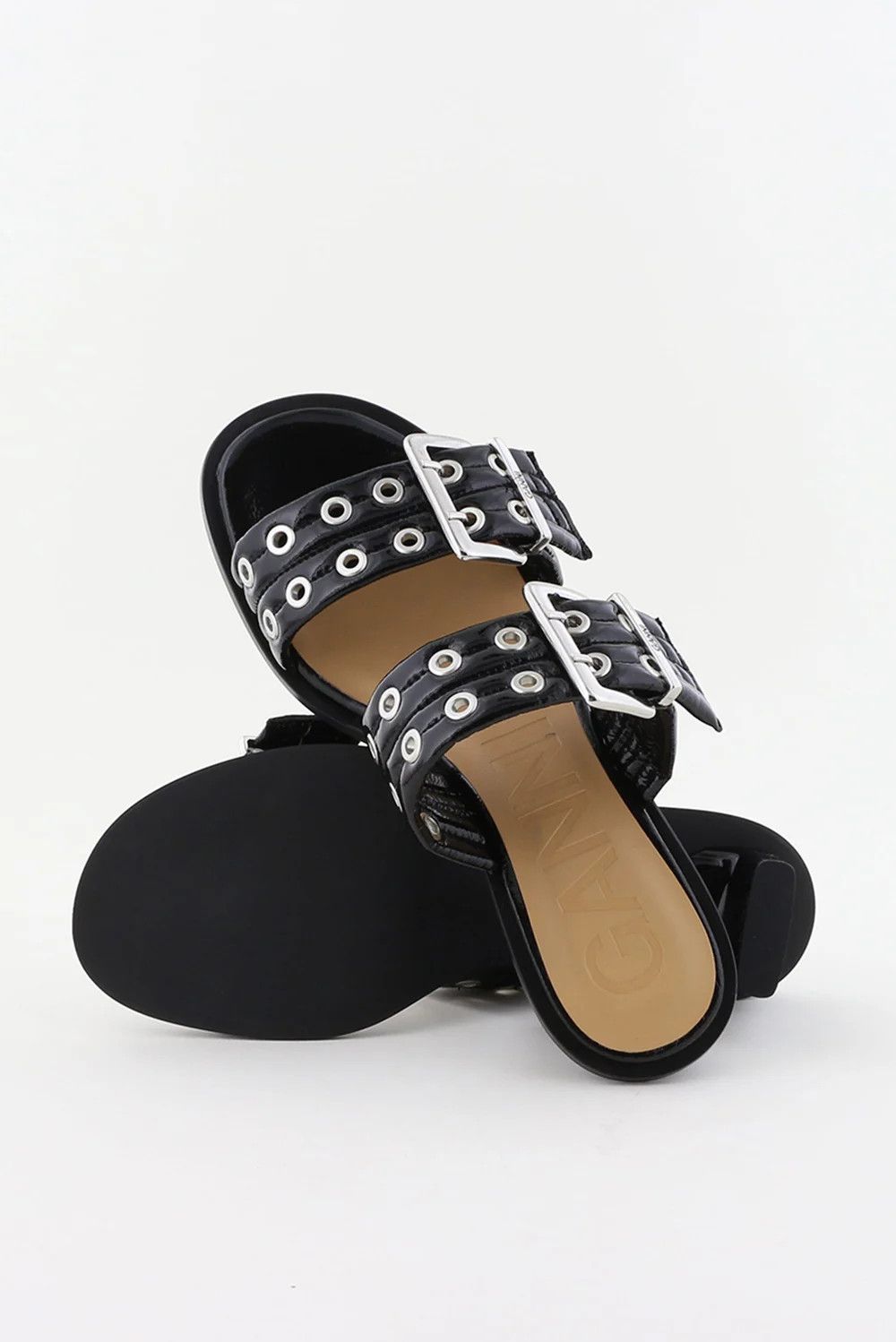 Ganni o1s22i1n1024 Patent Buckle Mules in Black Size US 6 / IT 36 - 4 Thumbnail