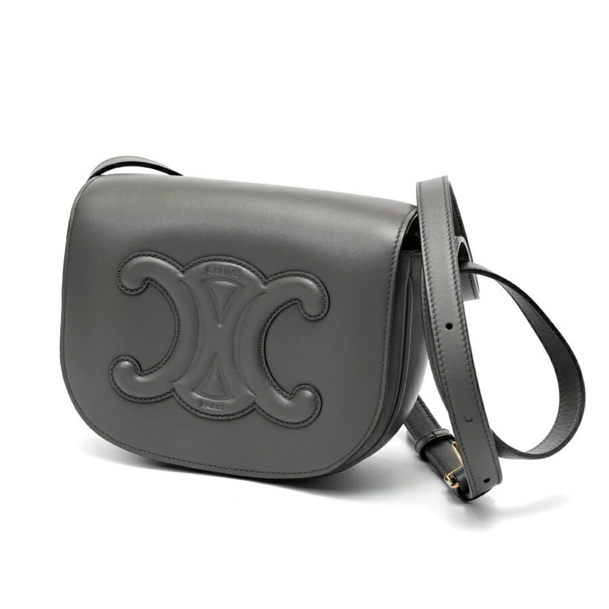 Celine Celine Folco Cuir Triomphe Shoulder Bag 19826, Smooth Calfskin, Gray Size ONE SIZE - 1 Thumbnail