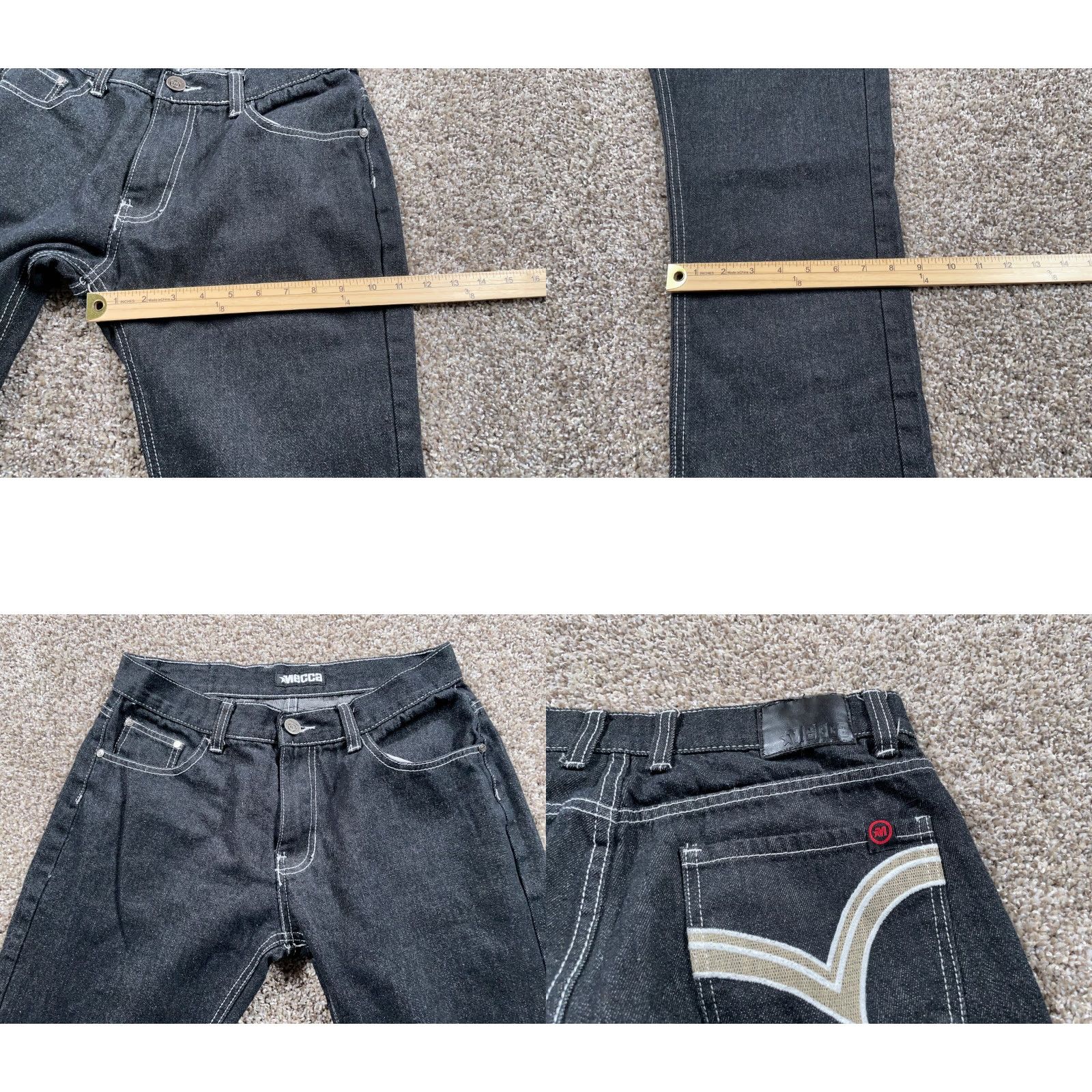 Vintage VINTAGE Mecca Jeans Tapered Hipster Black Denim 32 x 28 Men’s Low Rise Embroidered 5-Pocket Mens Jeans Size US 32 / EU 48 - 8 Thumbnail