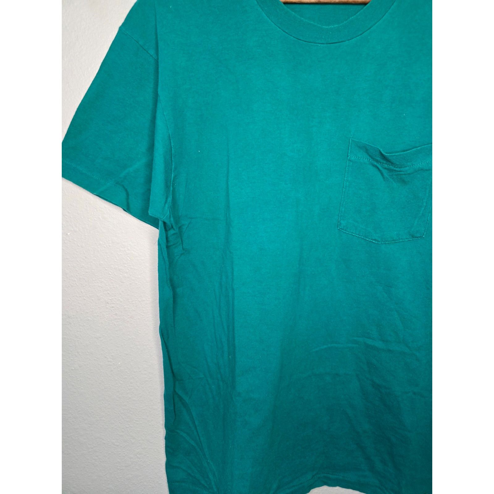 Fruit Of The Loom × Vintage Vintage Teal Blank Plain Pocket USA Made XL Blue Tee 1990s Size US XL / EU 56 / 4 - 3 Thumbnail