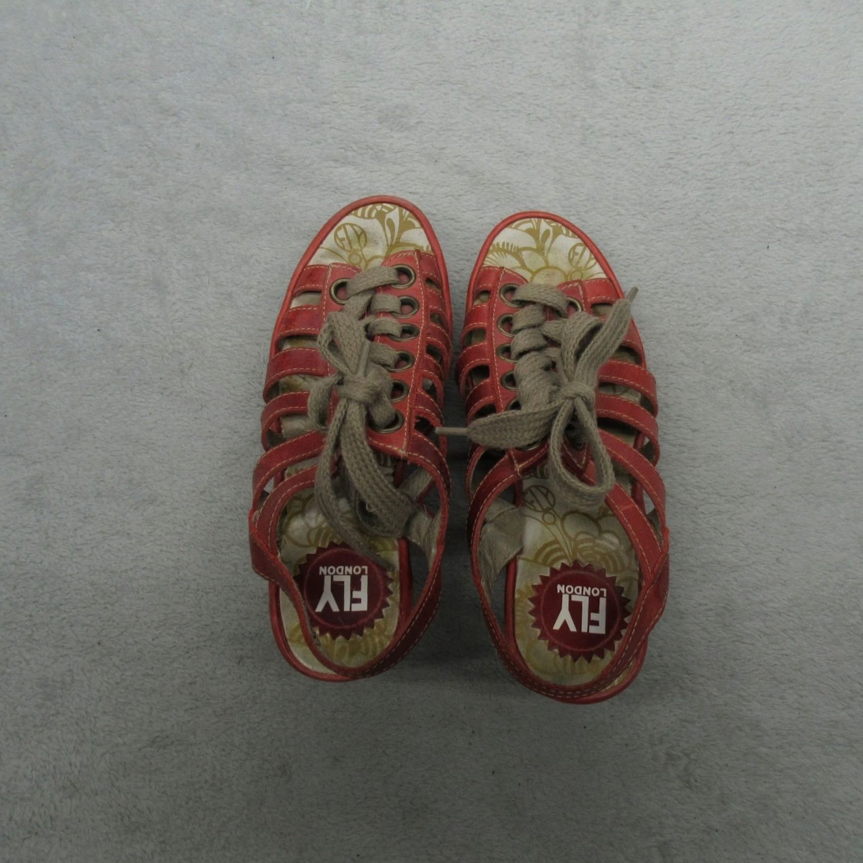 Fly London Fly London Womens Sandals Red Leather Wedge Slingback Lace Up EU36 5.5 Size US 6 / IT 36 - 7 Thumbnail