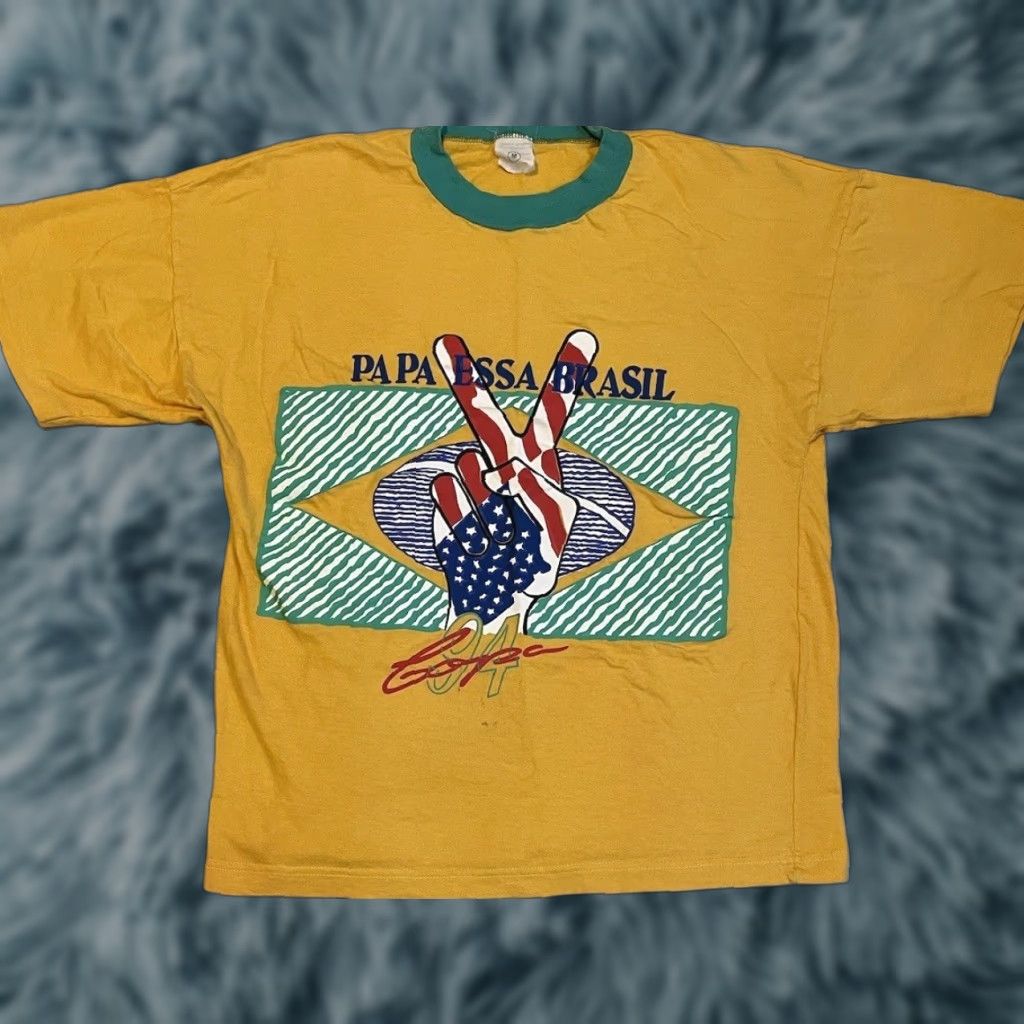 Vintage Vtg 90s Brazil Copa 1994 World Cup Peace Shirt S FIFA Soccer Hippie Flag Grunge Size US S / EU 44-46 / 1 - 1 Thumbnail
