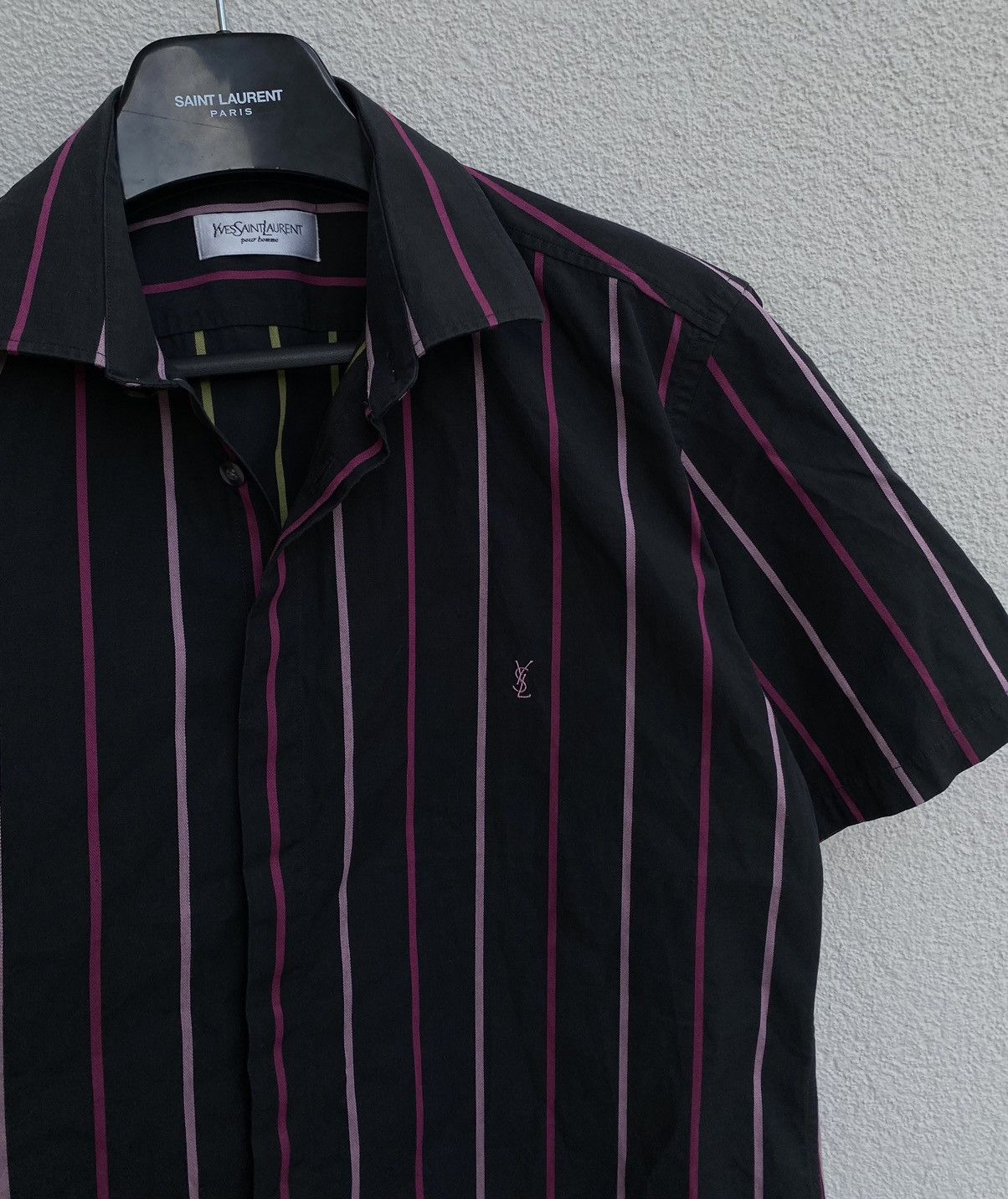 image of Vintage x YVES Saint Laurent Black YSL Shirt Summer Striped, Men's (Size Large)