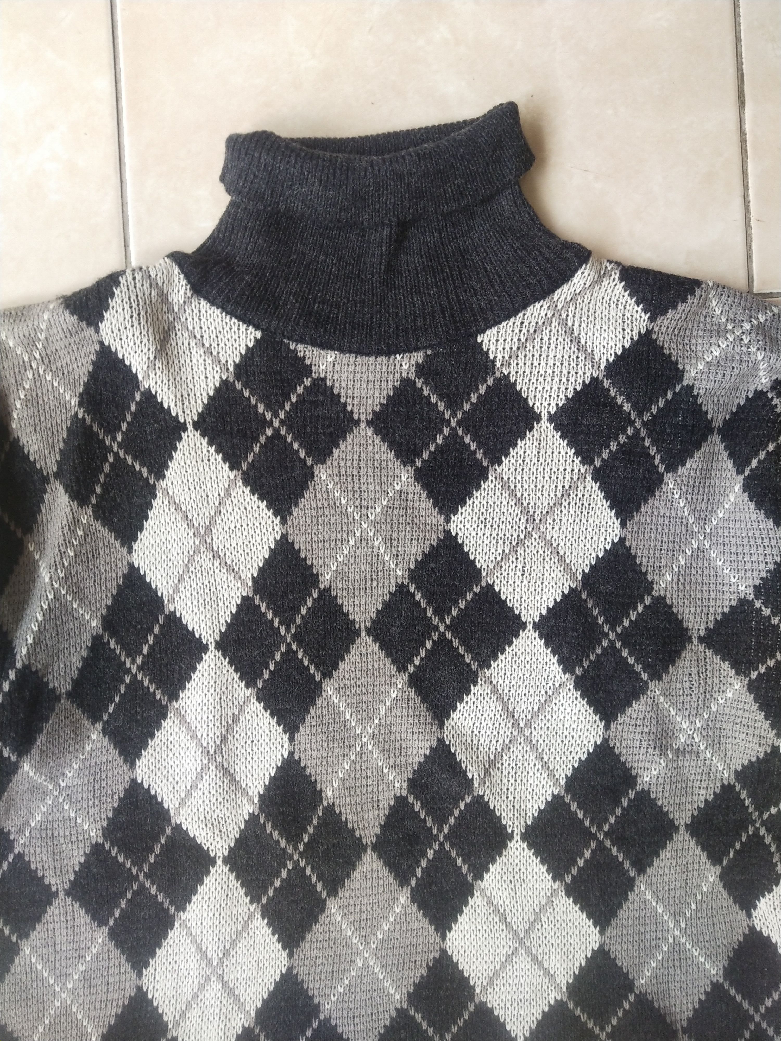 Japanese Brand Vintage 90s Argyle Pattern Turtleneck Sweater Dark Academia Size US L / EU 52-54 / 3 - 2 Thumbnail