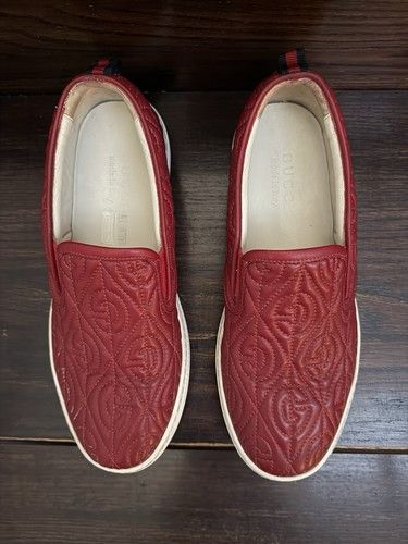 Gucci Dublin Rhombus Quilted Red GG Leather Slip On Sneakers Size US 6.5 / EU 39-40 - 2 Thumbnail