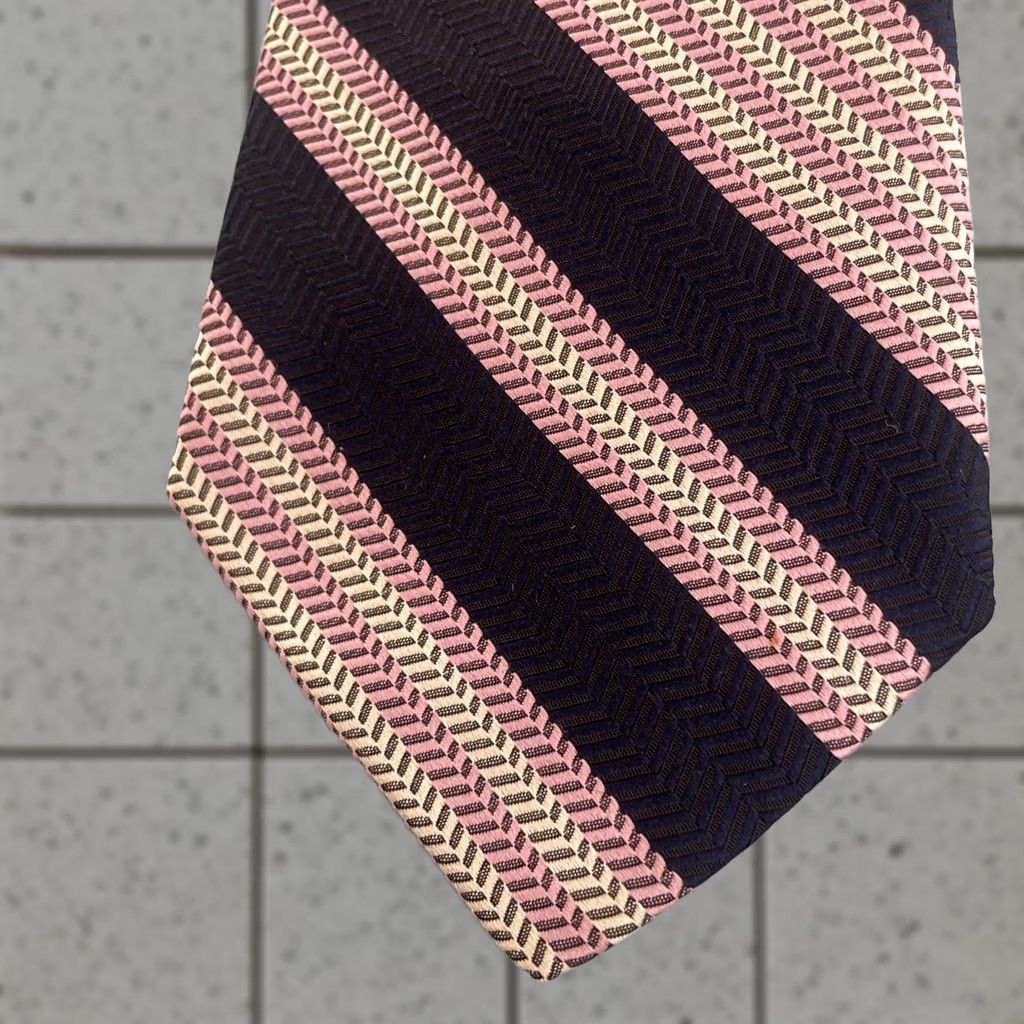 Pinko VINTAGE NeckTie Pink Blue Repp Stripe Polyester Thick Woven Retro Disco 70s Wide 4x56 Mens Size ONE SIZE - 1 Thumbnail