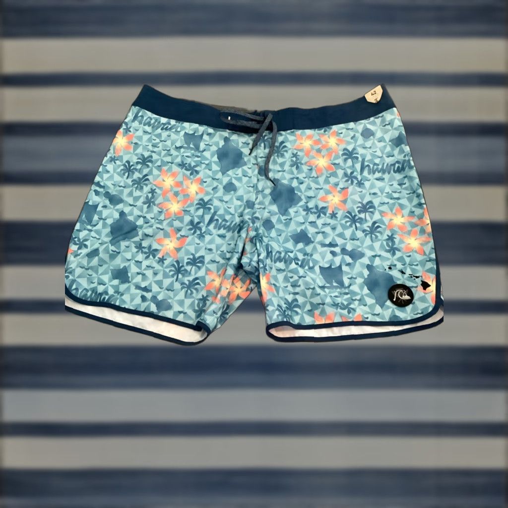 Quiksilver Quiksilver Surfsilk Hawaii Scallop 19" Boardshorts - Delph Blue - Men, Board Shorts, 42, Blue, Floral, Beach, Hawaiian, Pockets, Drawstring Size US 42 / EU 58 - 1 Thumbnail