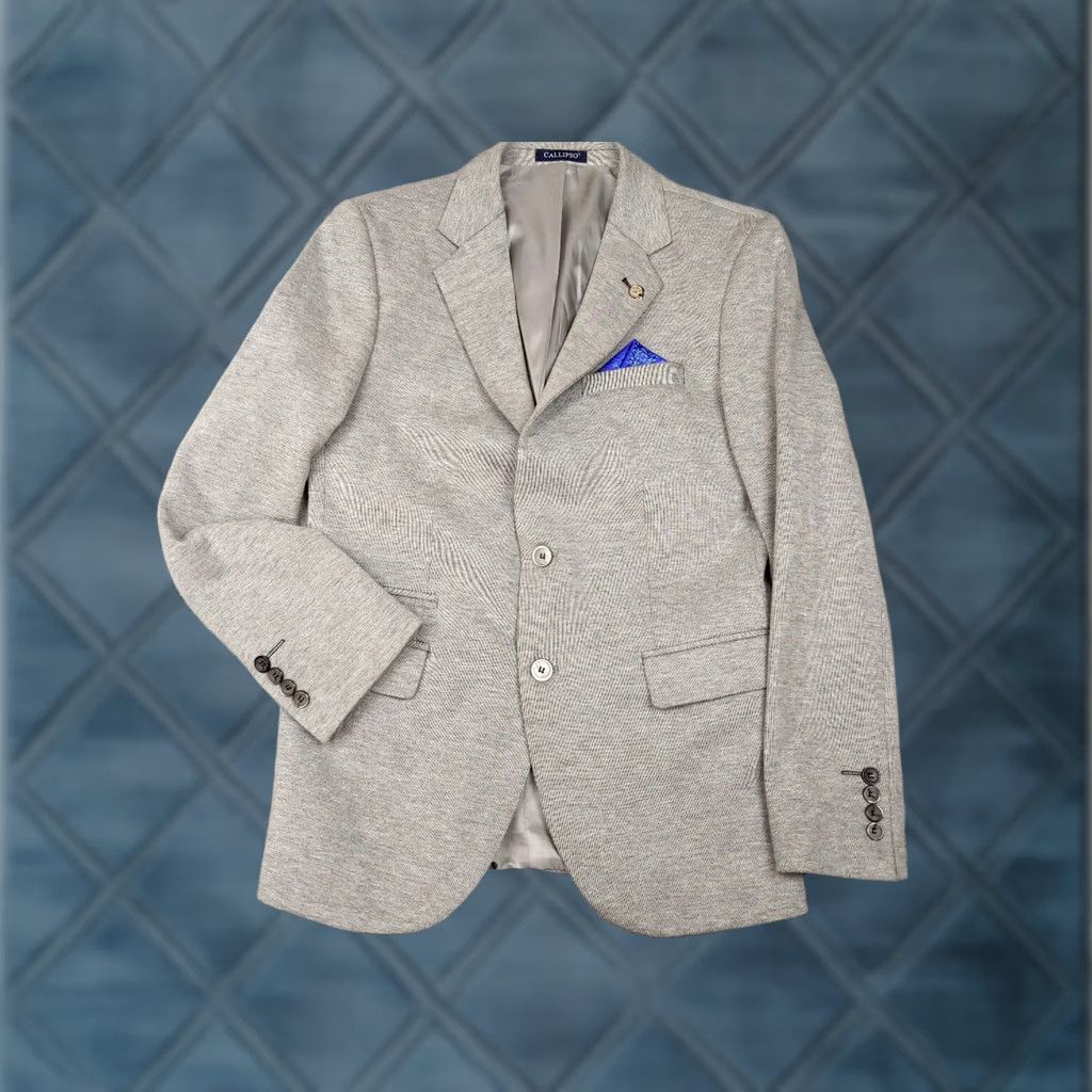 Vintage Callipso Mens Blazer Jacket Gray Heather Wool 36 3-Button Notch Lapel Single-Breasted 2 Button Casual Business Formal Fall Winter Tweed Italy Mens Size 36R - 1 Thumbnail