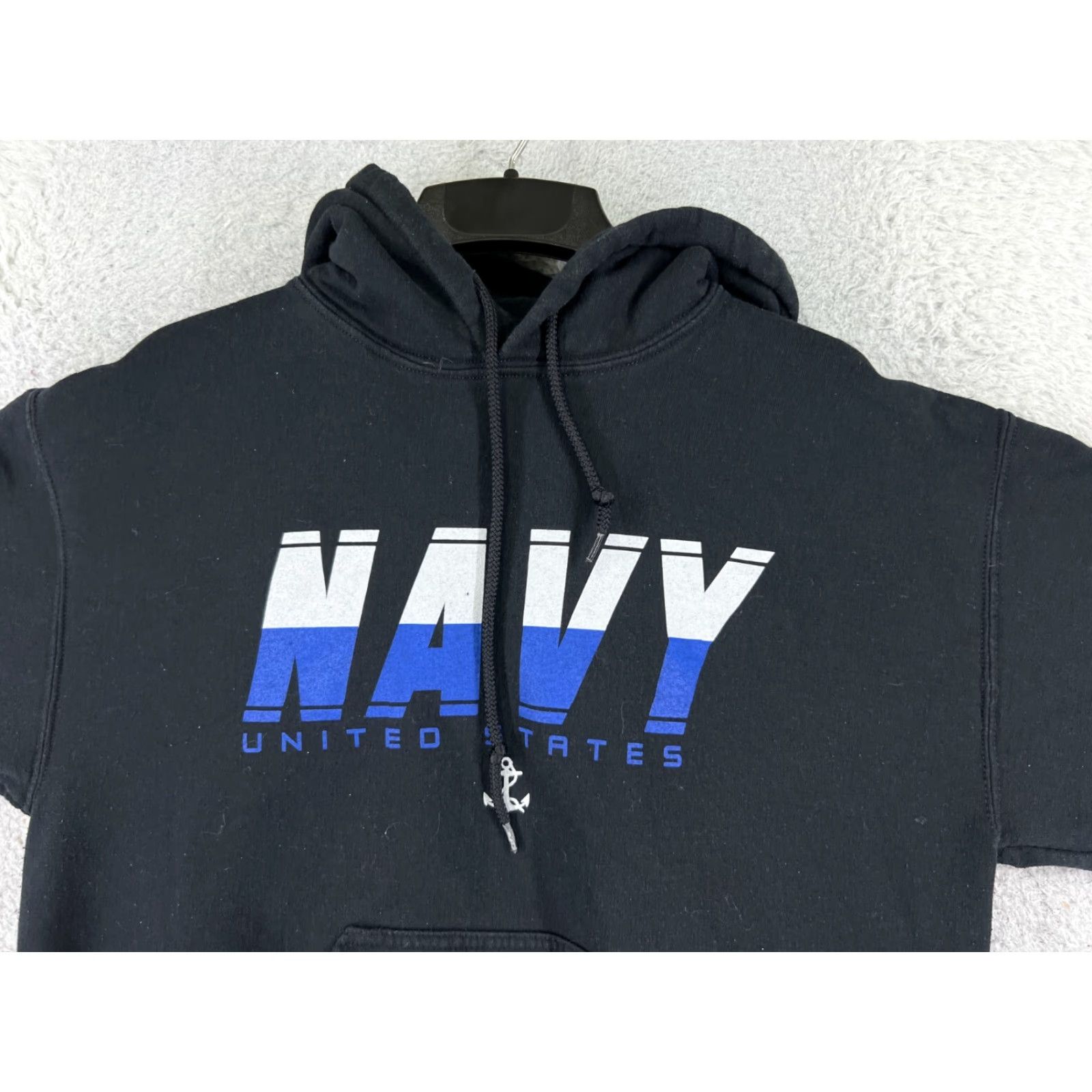 Gildan US Navy Hoodie Mens M Black Pocket Cotton Blend Jersey Fabric 008 Shirt Size US M / EU 48-50 / 2 - 5 Thumbnail