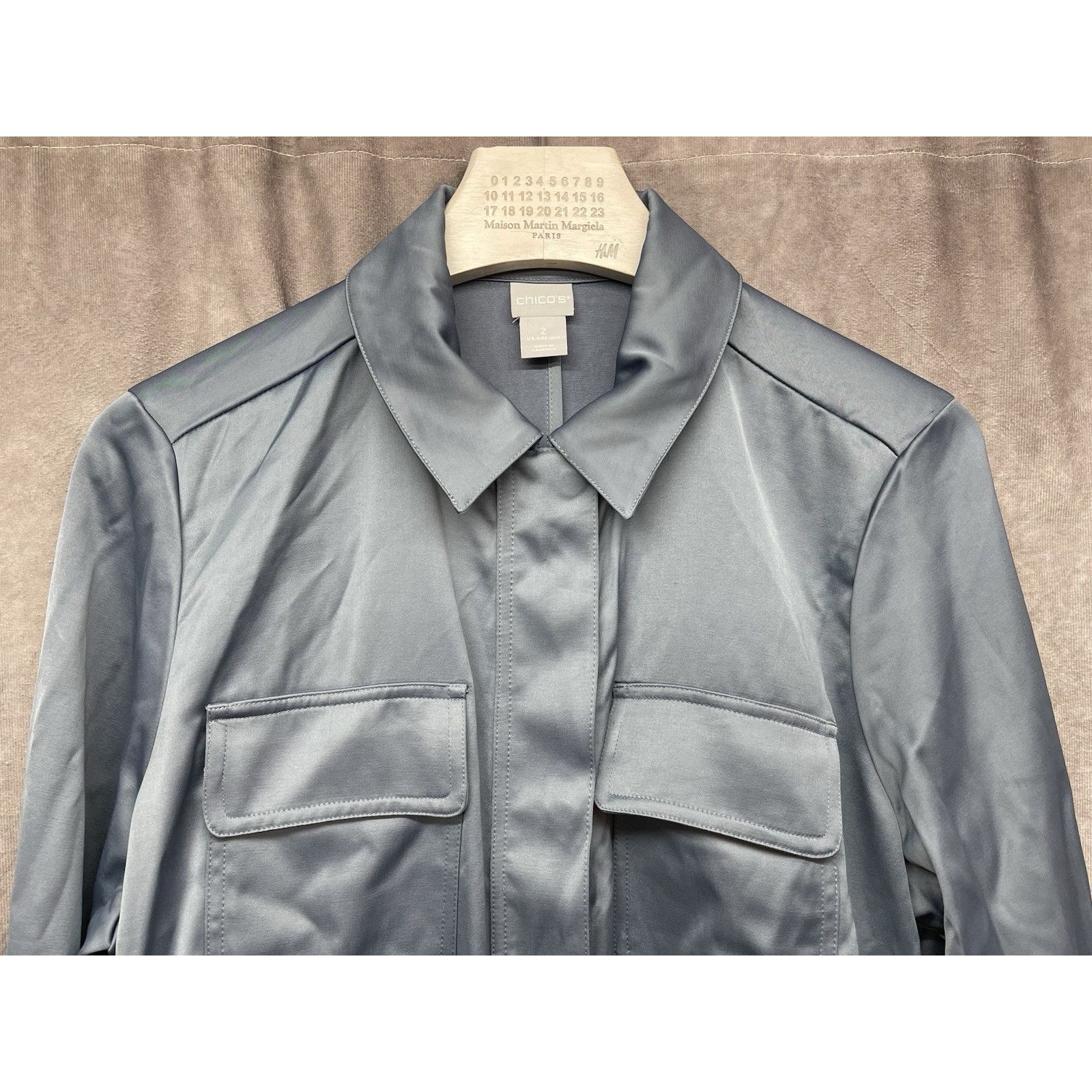 Chicos Chico's Blue Satin Utility Jacket Size 2 (12/14) Women's Ful Size XS / US 0-2 / IT 36-38 - 2 Thumbnail