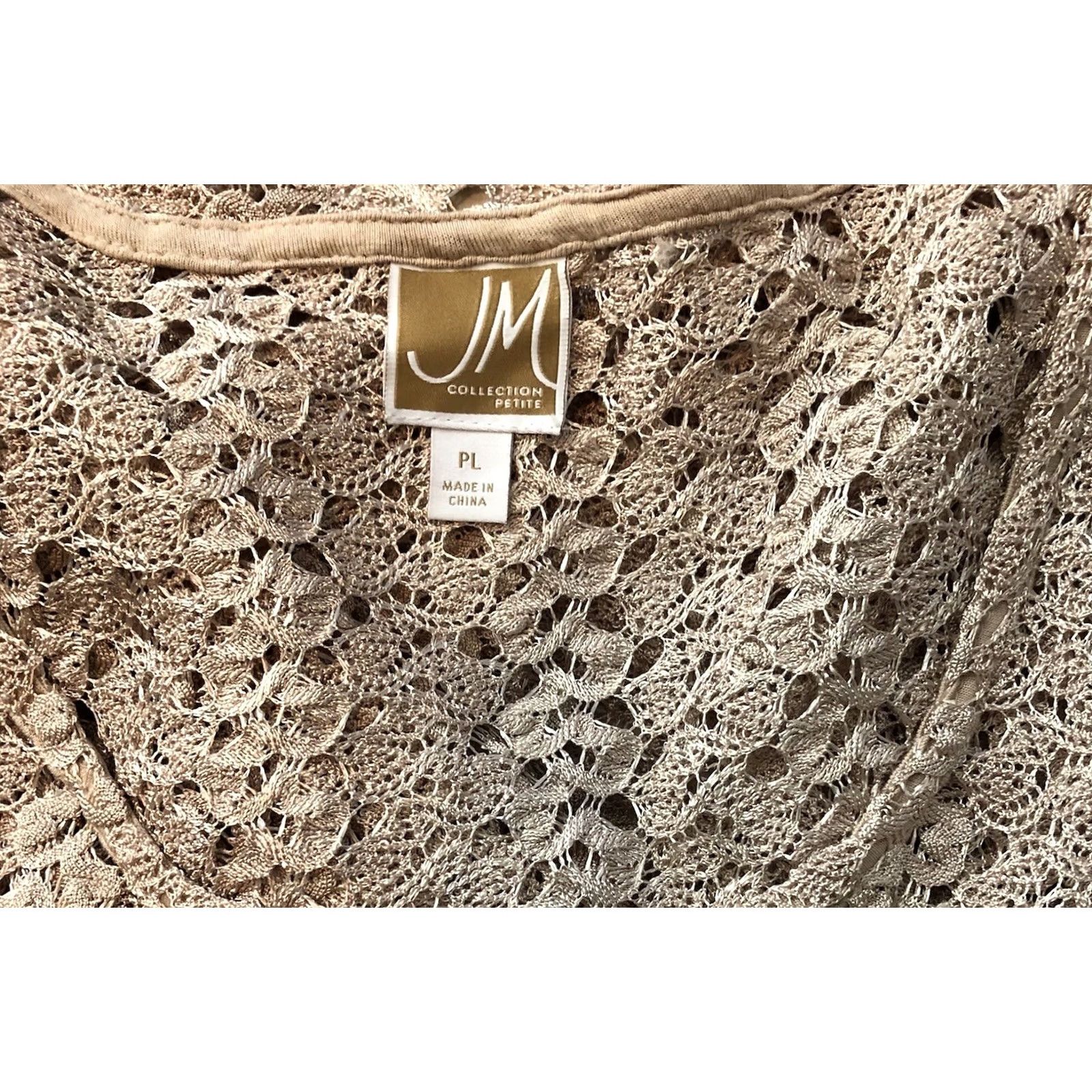 JM Collection JM Crochet Lace Top Tan 3/4 Sleeve Fairy Y2K Pullover Size L / US 10 / IT 46 - 4 Thumbnail