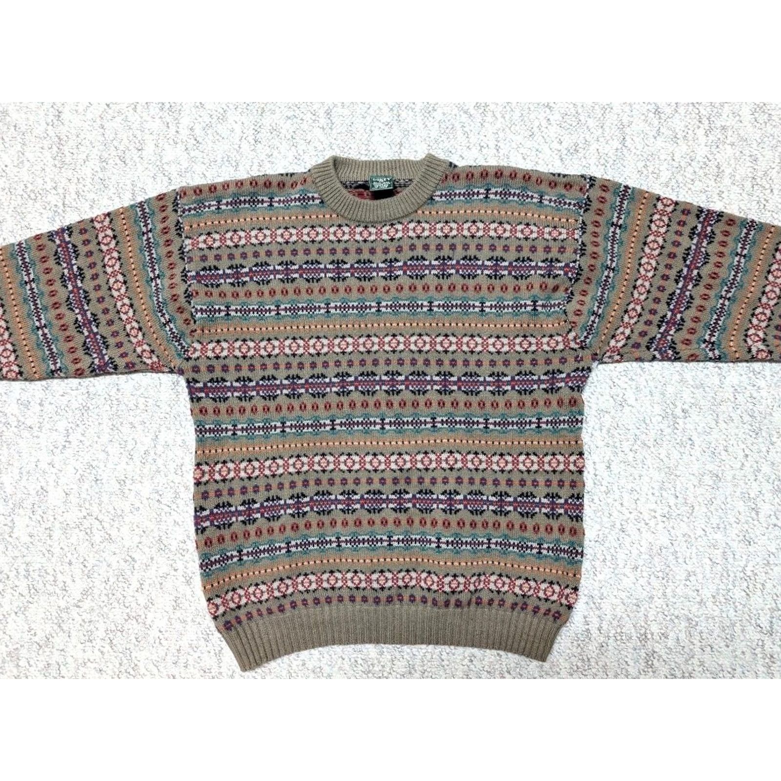 Orvis VINTAGE Gokey Green Fair Isle Cotton Knit Crew Neck Sweater L Mens Size US L / EU 52-54 / 3 - 3 Thumbnail