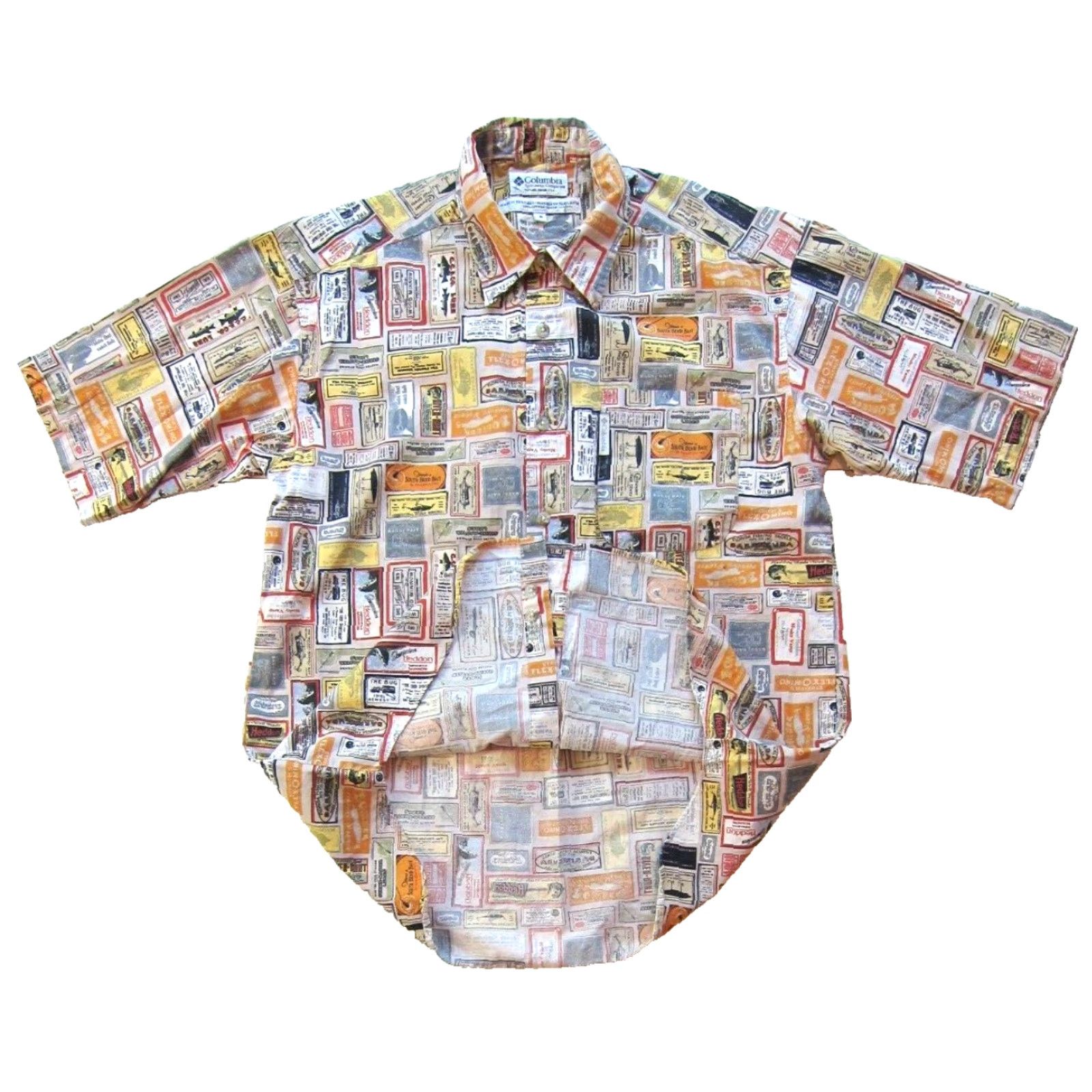 Vintage Vtg Columbia Sportswear Shirt Men M-L Short Sleeve Cotton Fishing Button-Up Collared Vintage 90s Fish Theme Red Orange Yellow Size US M / EU 48-50 / 2 - 5 Thumbnail