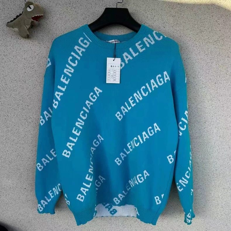 Balenciaga Balenciaga Blue full print sweater Size S / US 4 / IT 40 - 1 Thumbnail