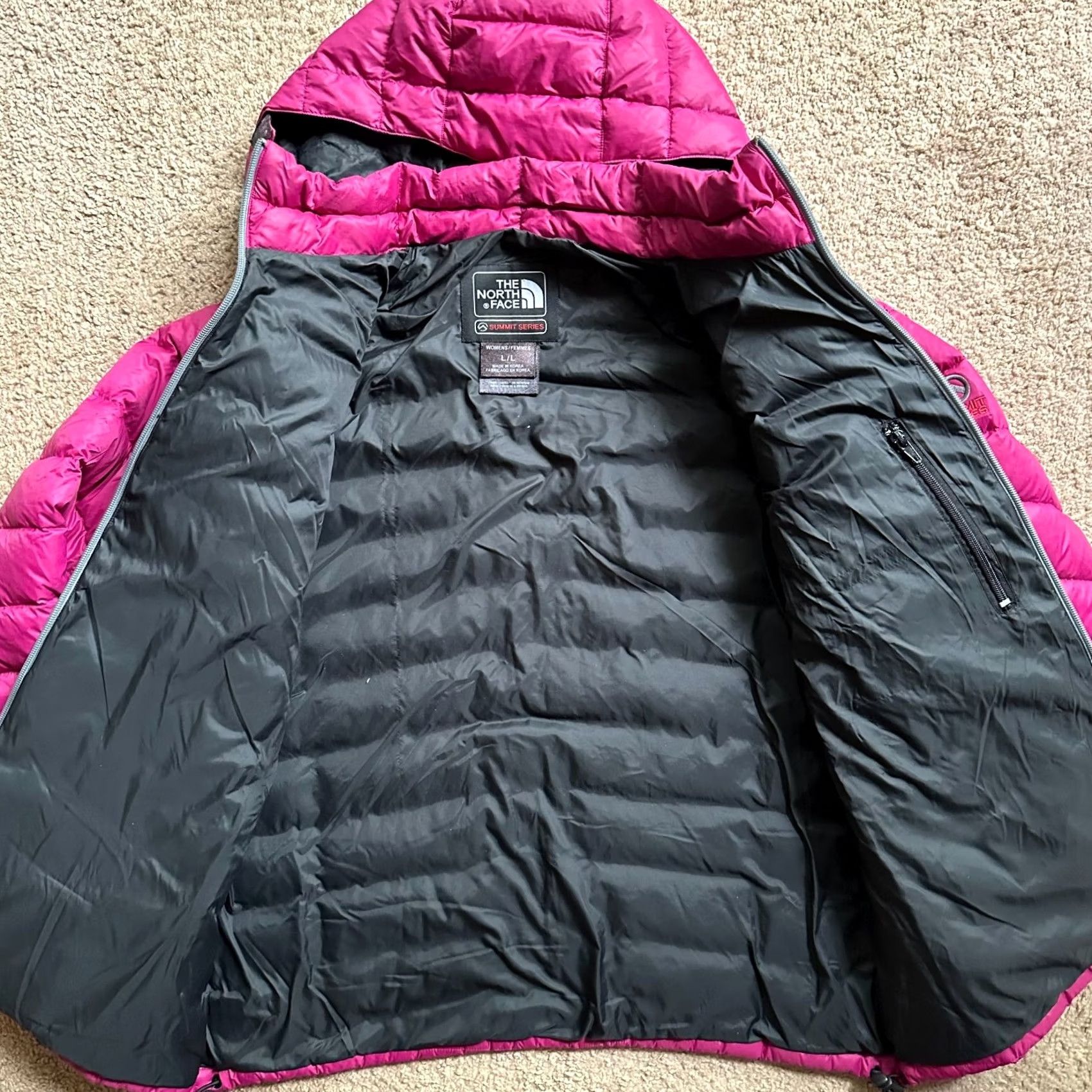 The North Face The North Face Womens Large Summit Series Puffer Jacket Pink 600 Downfill Hooded Full Zip *Repaired* Size L / US 10 / IT 46 - 3 Thumbnail