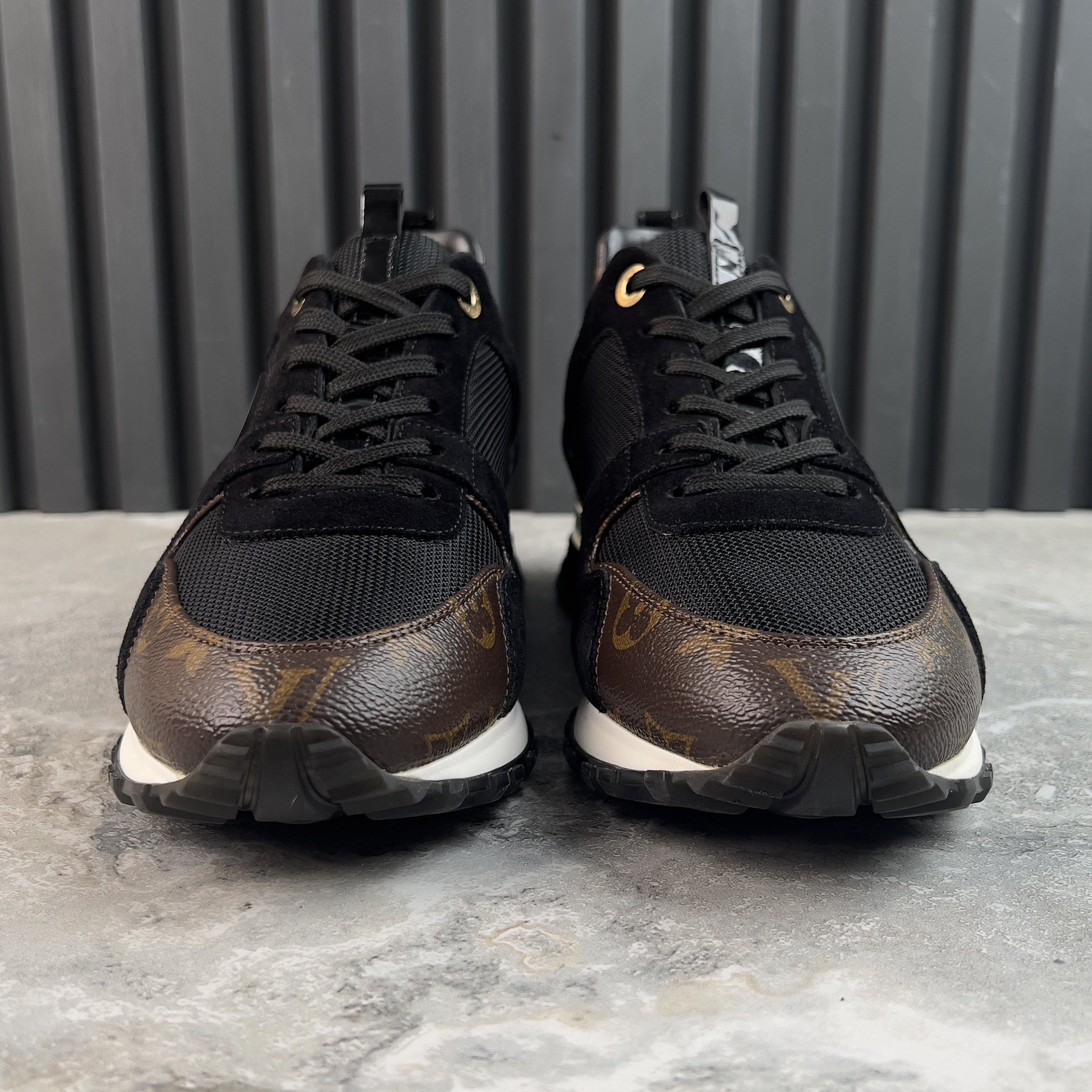 Louis Vuitton Run Away Logo Sneakers Monogram Canvas Black Mesh Suede Size US 7 / EU 40 - 3 Thumbnail