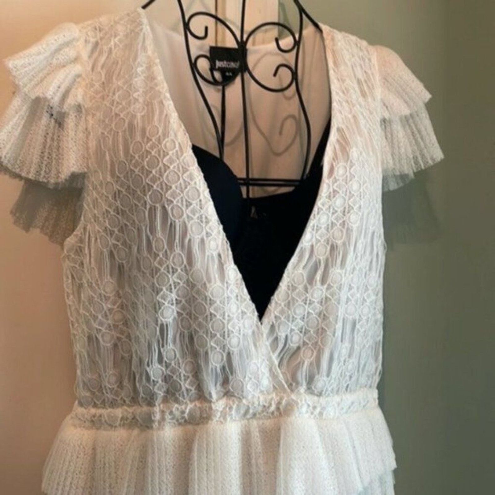 Just Cavalli Just Cavalli Dress White Lace Gown Pleated Flounce Size M / US 6-8 / IT 42-44 - 7 Thumbnail
