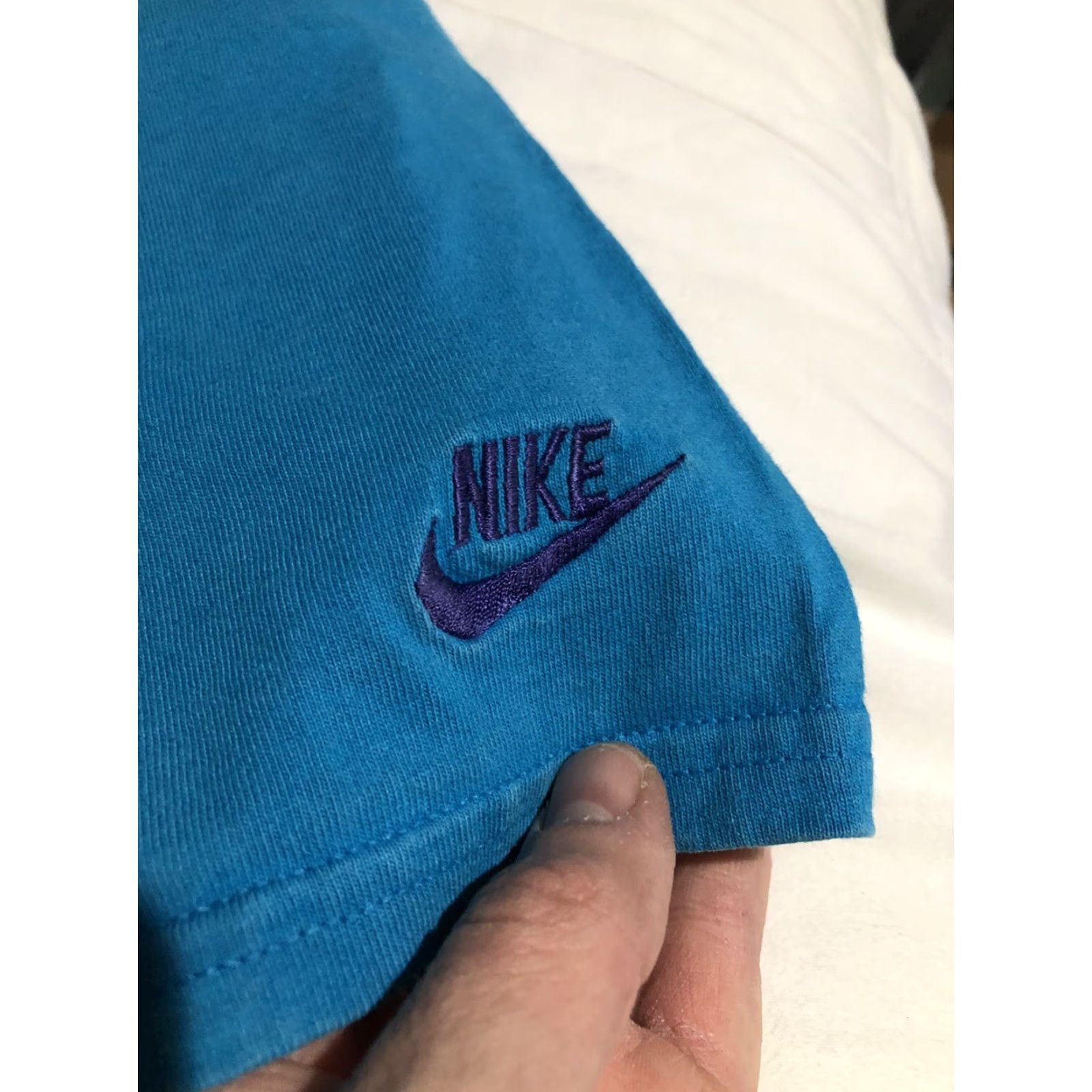 Nike VINTAGE Nike Gym Shorts L Made in USA Blue Purple Logo 1990s Teal Gray Tag Hip Hop Size US 30 / EU 46 - 2 Thumbnail
