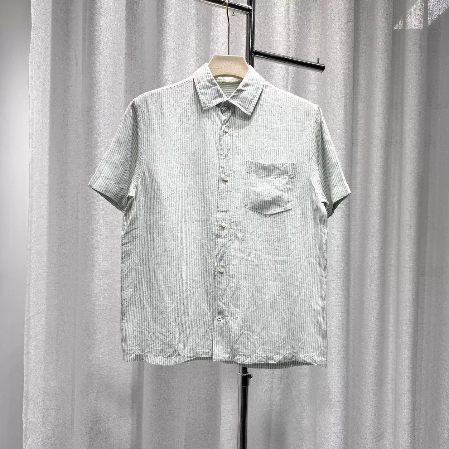 Loro Piana Loro Piana XS Light Green V-Striped Shell Button Shirt Size US XS / EU 42 / 0 - 1 Thumbnail