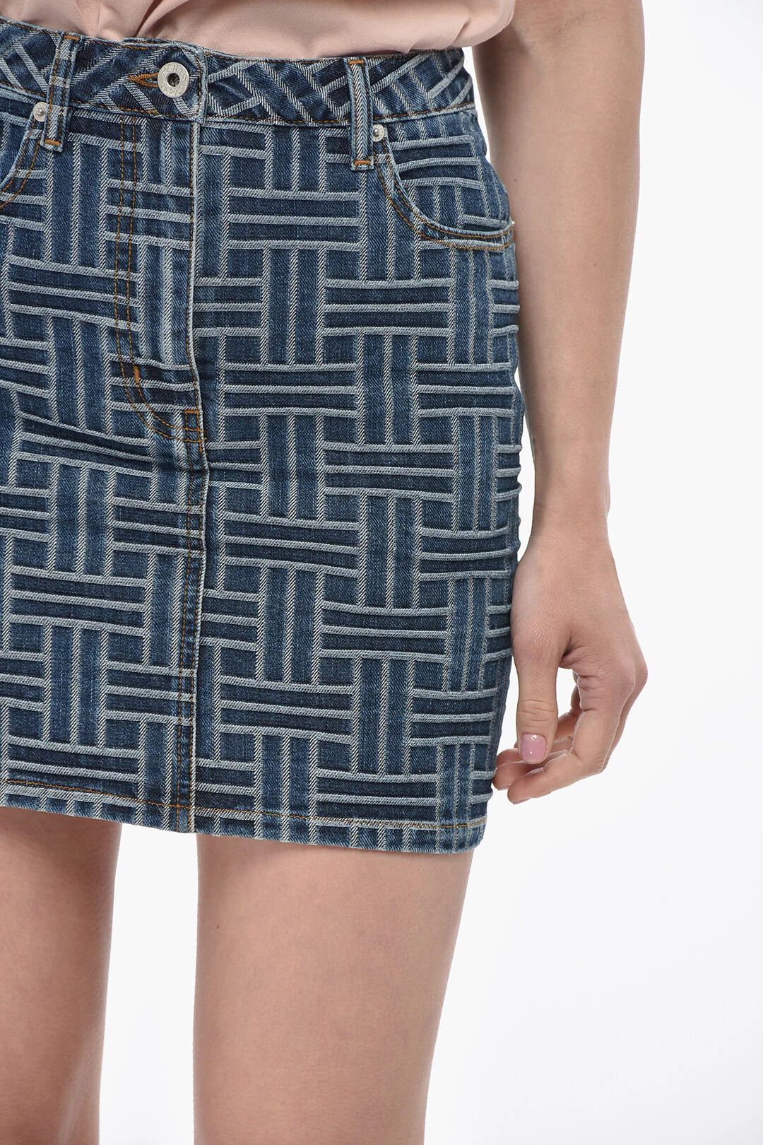 Kenzo og1mm0426 Denim Jacquard Mini Skirt in Blue Size 27" / US 4 / IT 40 - 3 Thumbnail