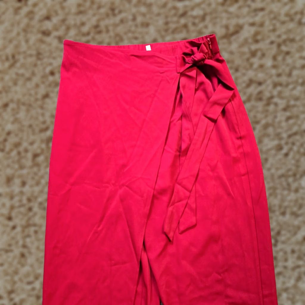 Vintage Halara Pants Womens Size Large Red High Waist Tie Side Wide Leg Wrap Work Career Size 36" / US 14 / IT 50 - 1 Thumbnail