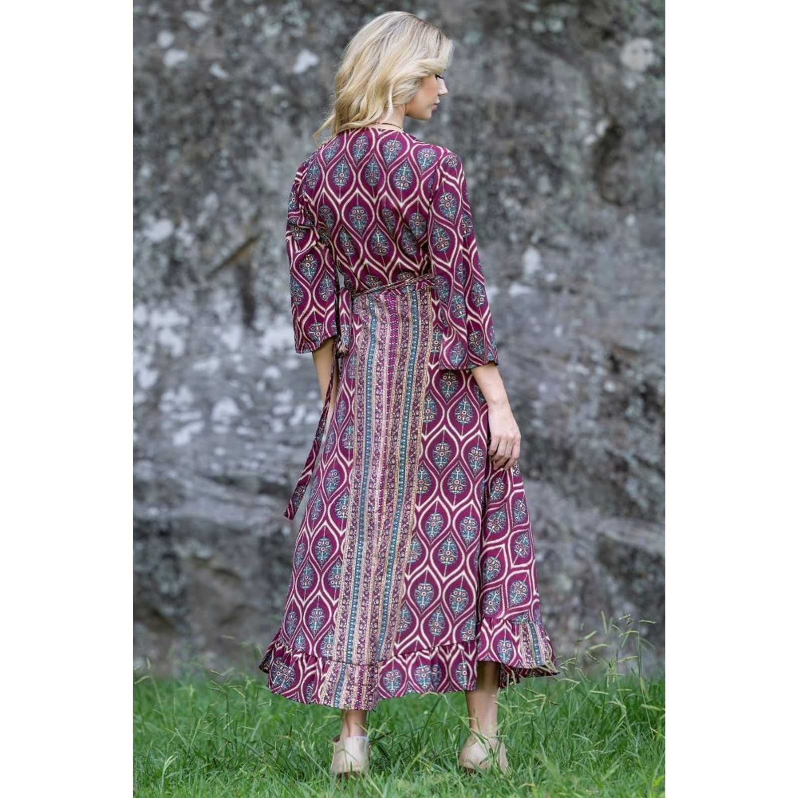 Other Cienna NOEL Wrap Wine With Gold Leaf Print Ruffle Beautiful Size S / US 4 / IT 40 - 3 Thumbnail