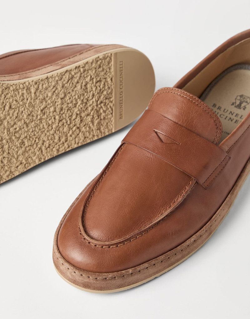 Brunello Cucinelli o1la1rc1a0326 Soft Calfskin Loafer Sneakers in Brown Size US 8 / EU 41 - 3 Thumbnail