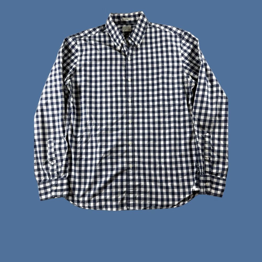 J.Crew J. Crew Shirt Mens Size L Slim Fit Cotton Gingham Button-Down Long Sleeve Navy/White Office Preppy Size US L / EU 52-54 / 3 - 1 Thumbnail