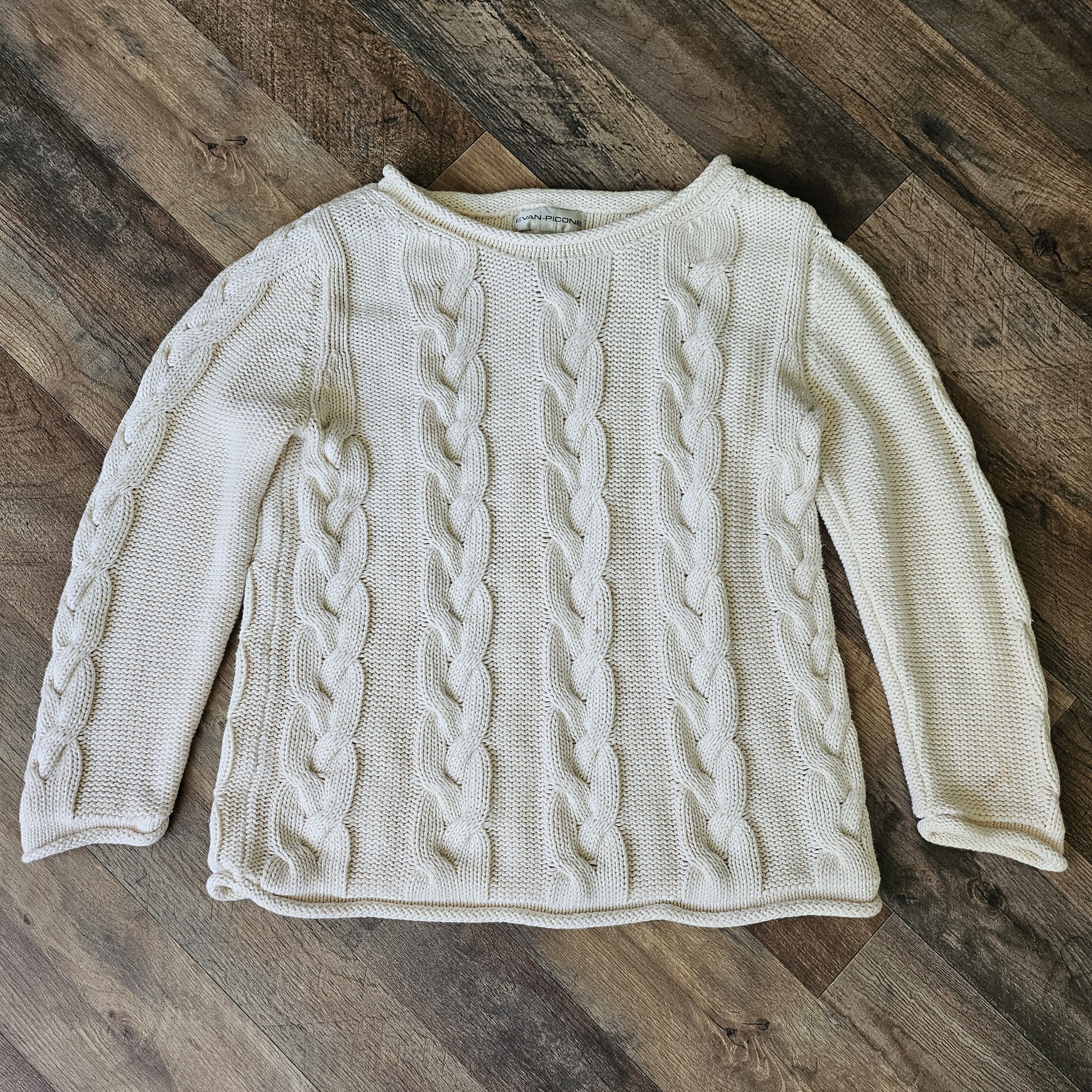 Evan Picone × Vintage Vtg Evan-Picone Sweater Ivory Cable-Knit Ramie/Cotton Size US S / EU 44-46 / 1 - 1 Thumbnail