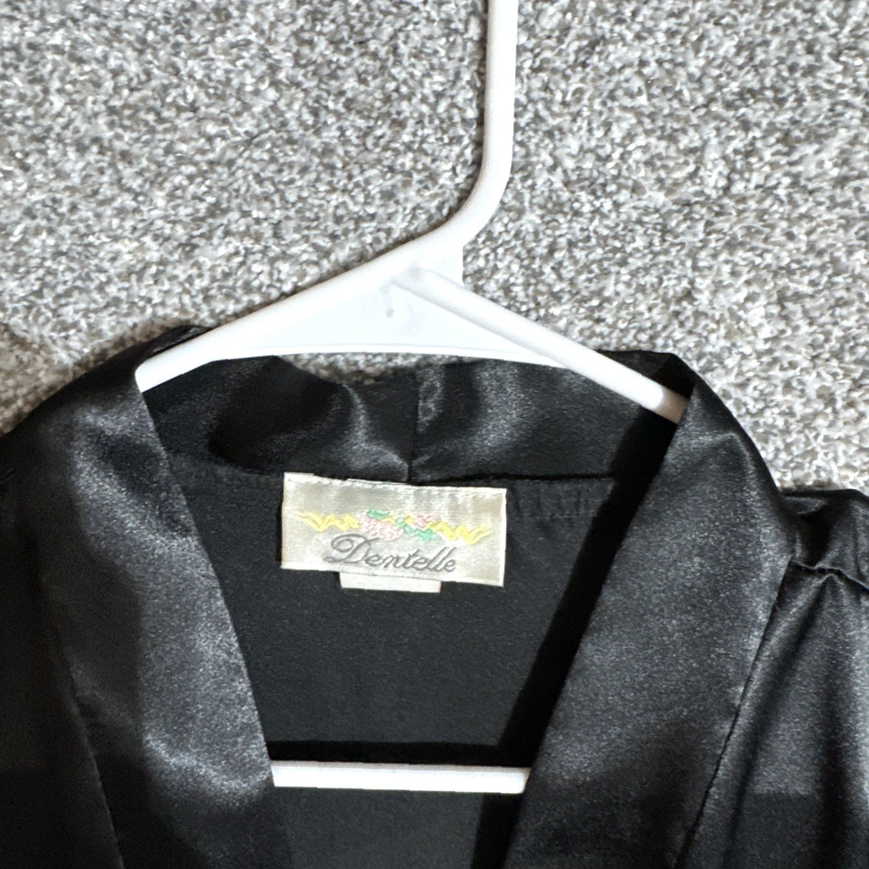 Vintage VINTAGE Dentelle Robe Kimono 80s Satin Black Embroidered Long Sleeve Belted USA Women Medium Size ONE SIZE - 6 Thumbnail