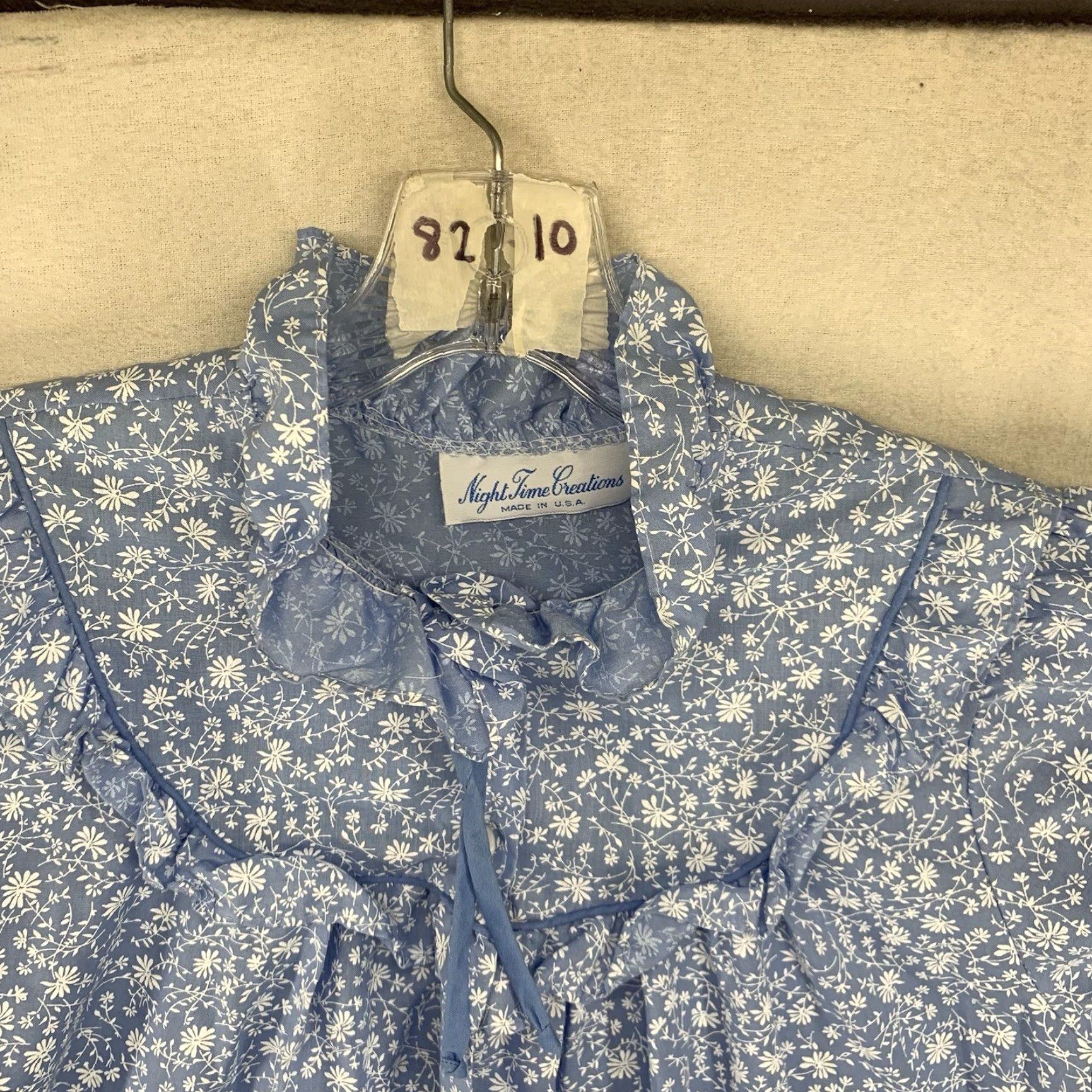 Gloverall VINTAGE Night Time Creations Blue Floral Knit Cotton Polyester Short Sleeve One Piece House Dress Gown Robe M Medium Pullover Duster Women's Size M / US 6-8 / IT 42-44 - 5 Thumbnail