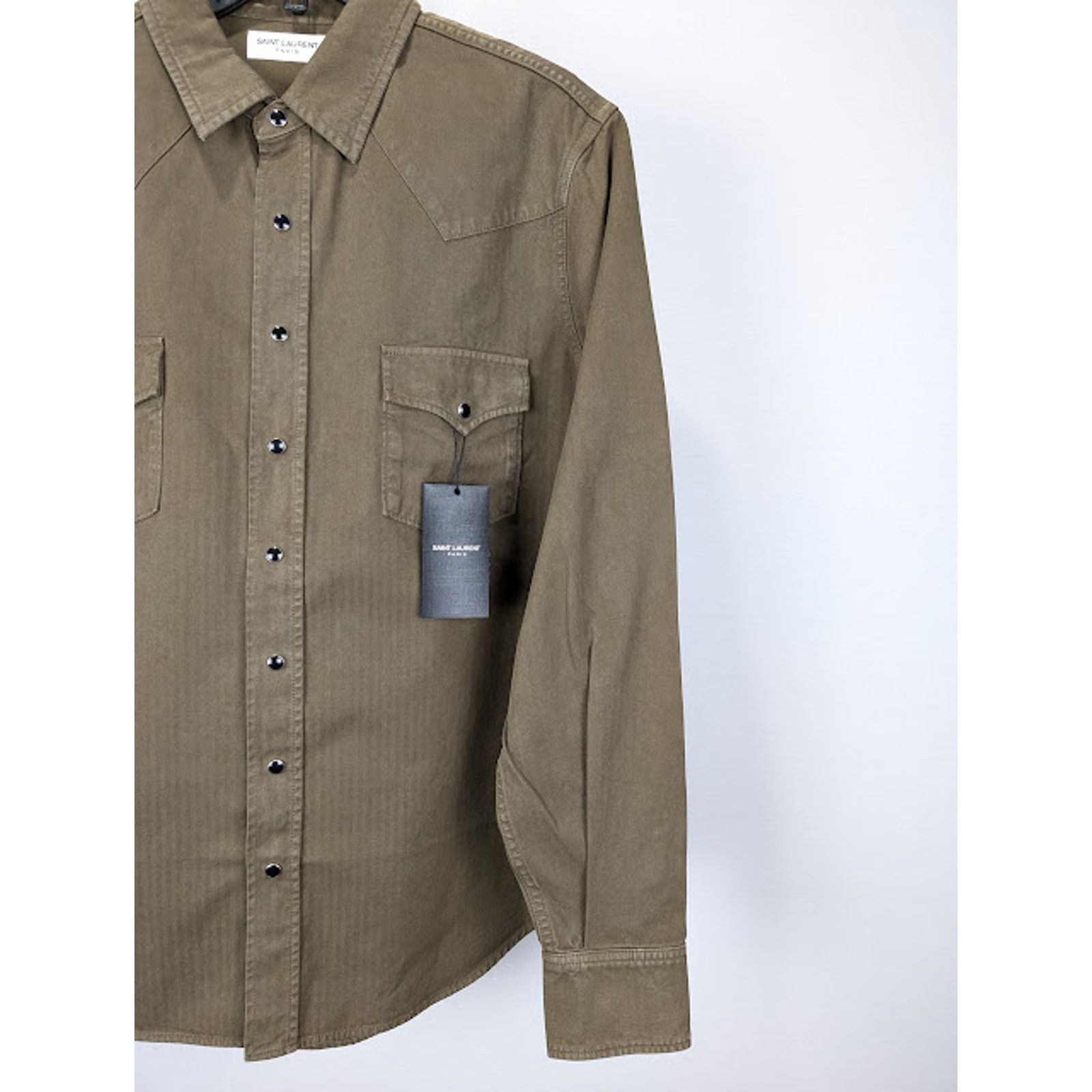Saint Laurent Paris o1rshd1 Classic Western Shirt in Khaki Dyeing Stonewa Size US L / EU 52-54 / 3 - 5 Thumbnail