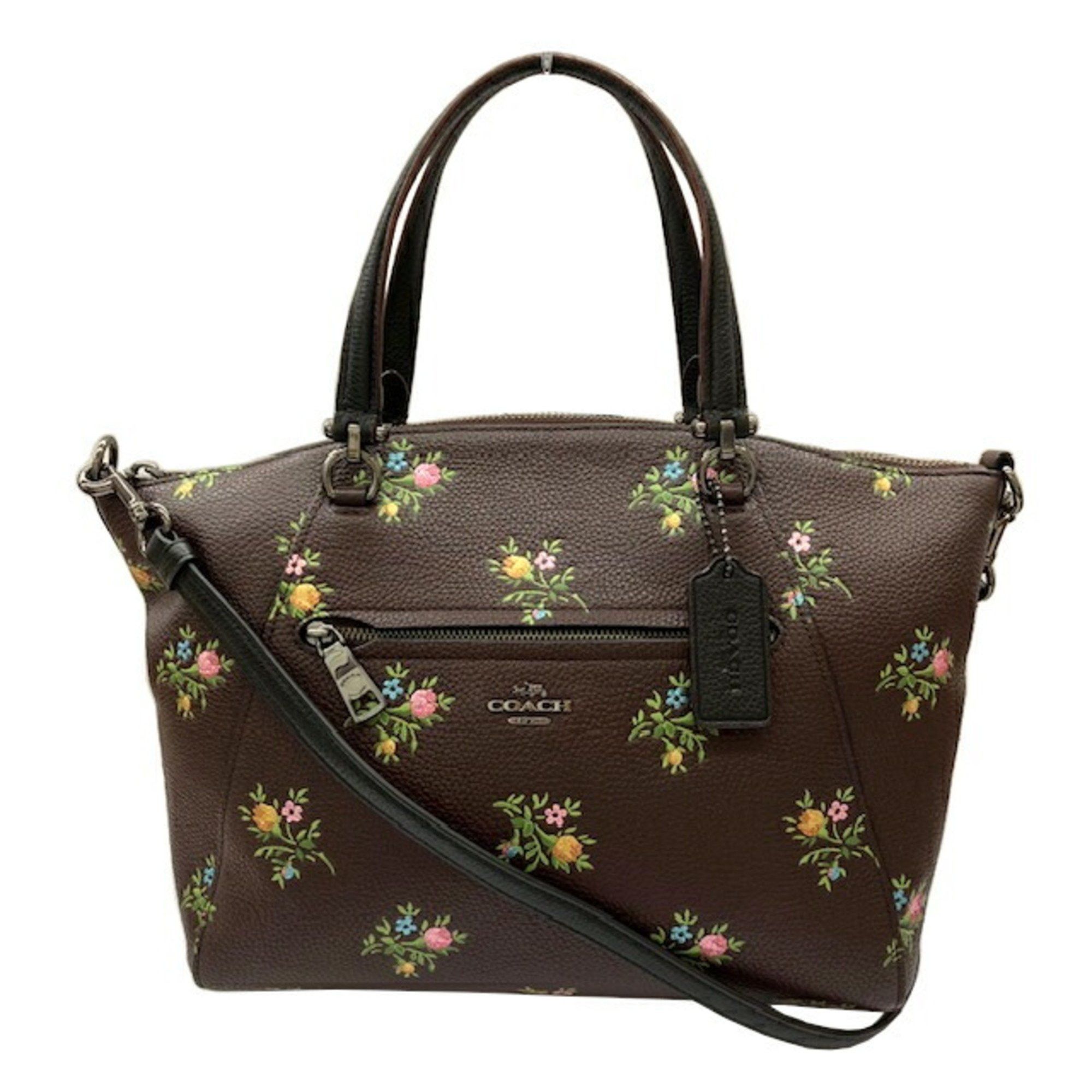 Coach Bag 22829 Flower Satchel Brown Leather Handbag Tote Shoulder Women's