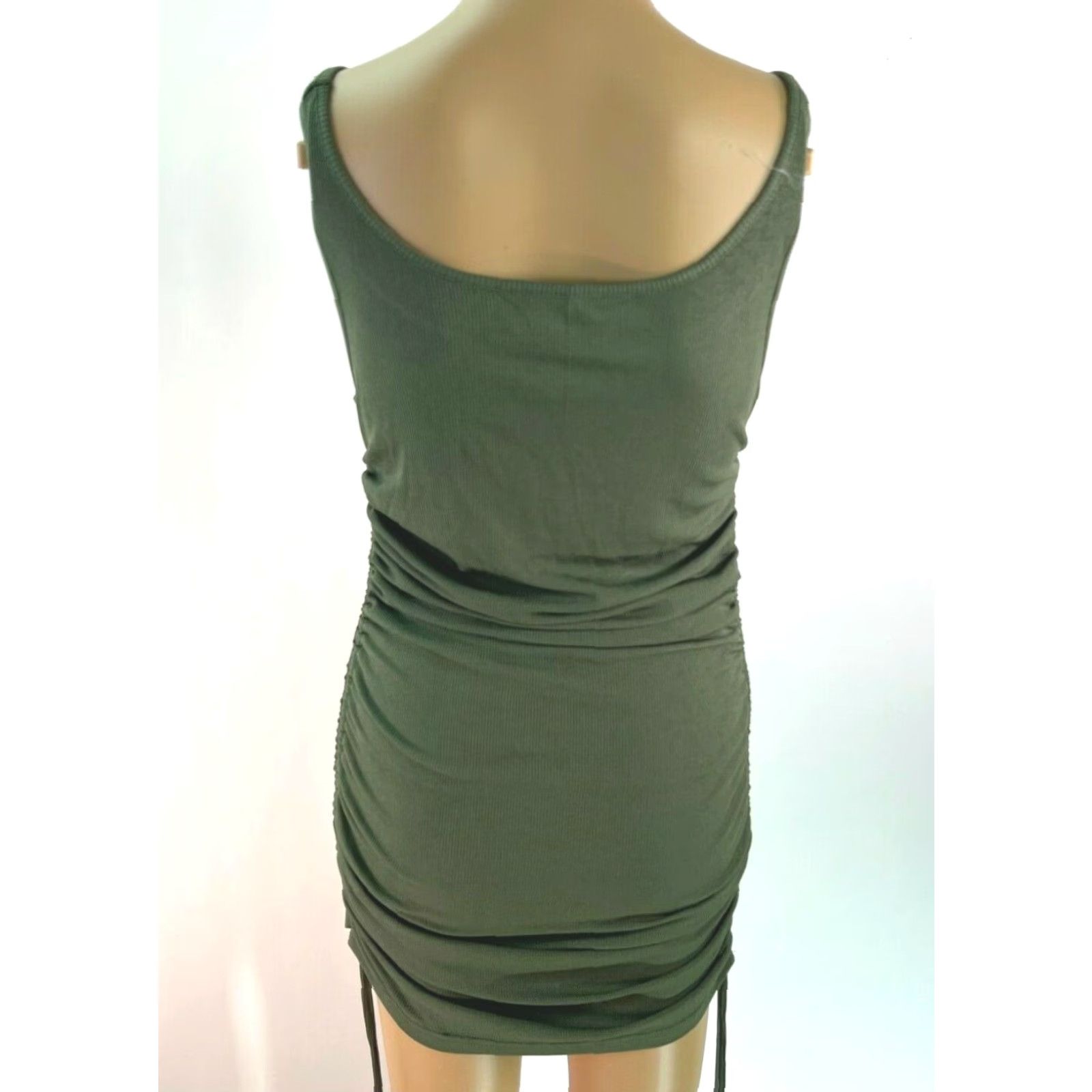 Vintage Womens Sleeveless Ruched Army Green Short Bodycon Dress M Square Neck Size 32" / US 10 / IT 46 - 2 Thumbnail