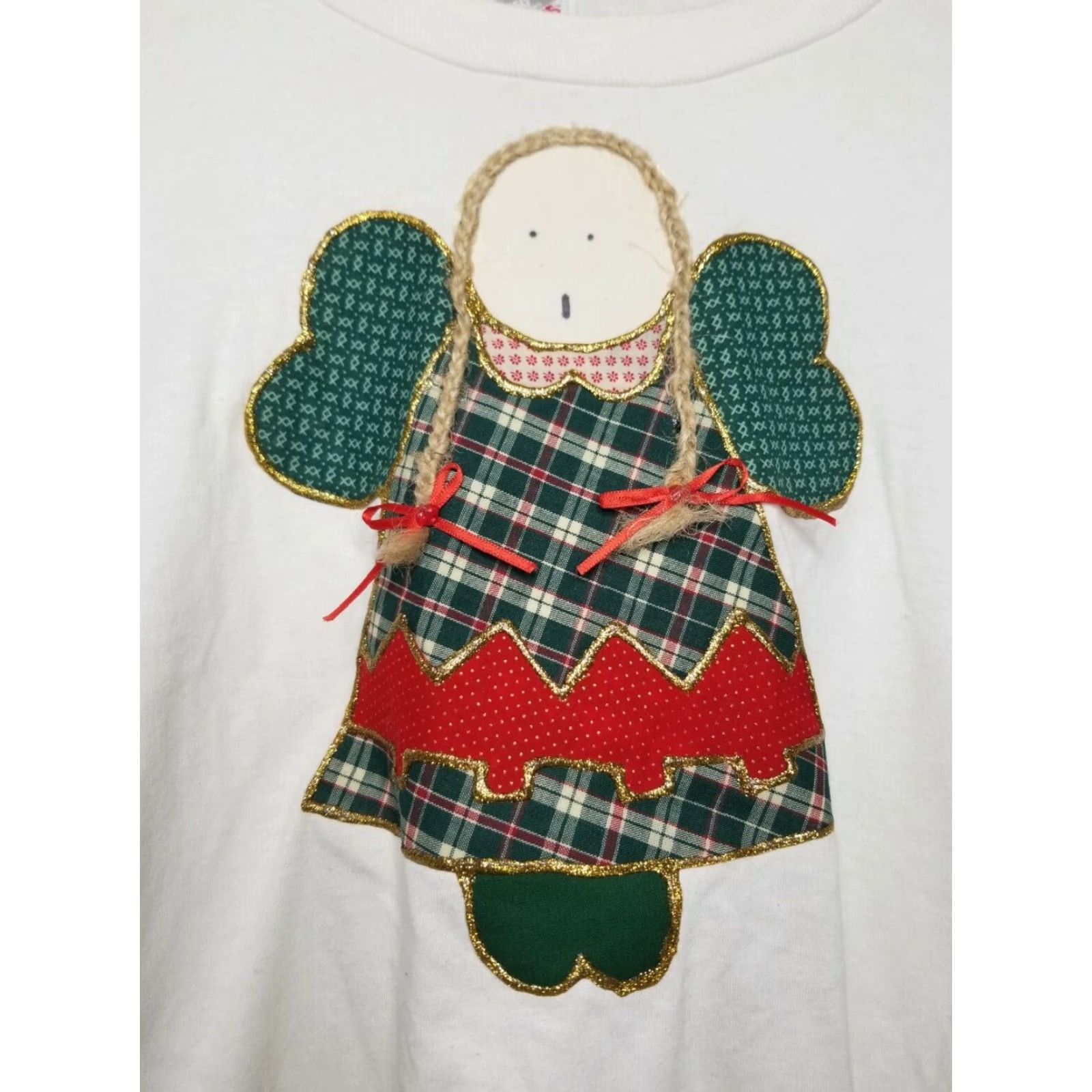 Jerzees VINTAGE Jerzees T-Shirt Mens XL Christmas Angel Puff Paint 3-D Distressed White Cotton Graphic Print Cat 90s Holiday USA Art Size US XL / EU 56 / 4 - 4 Thumbnail